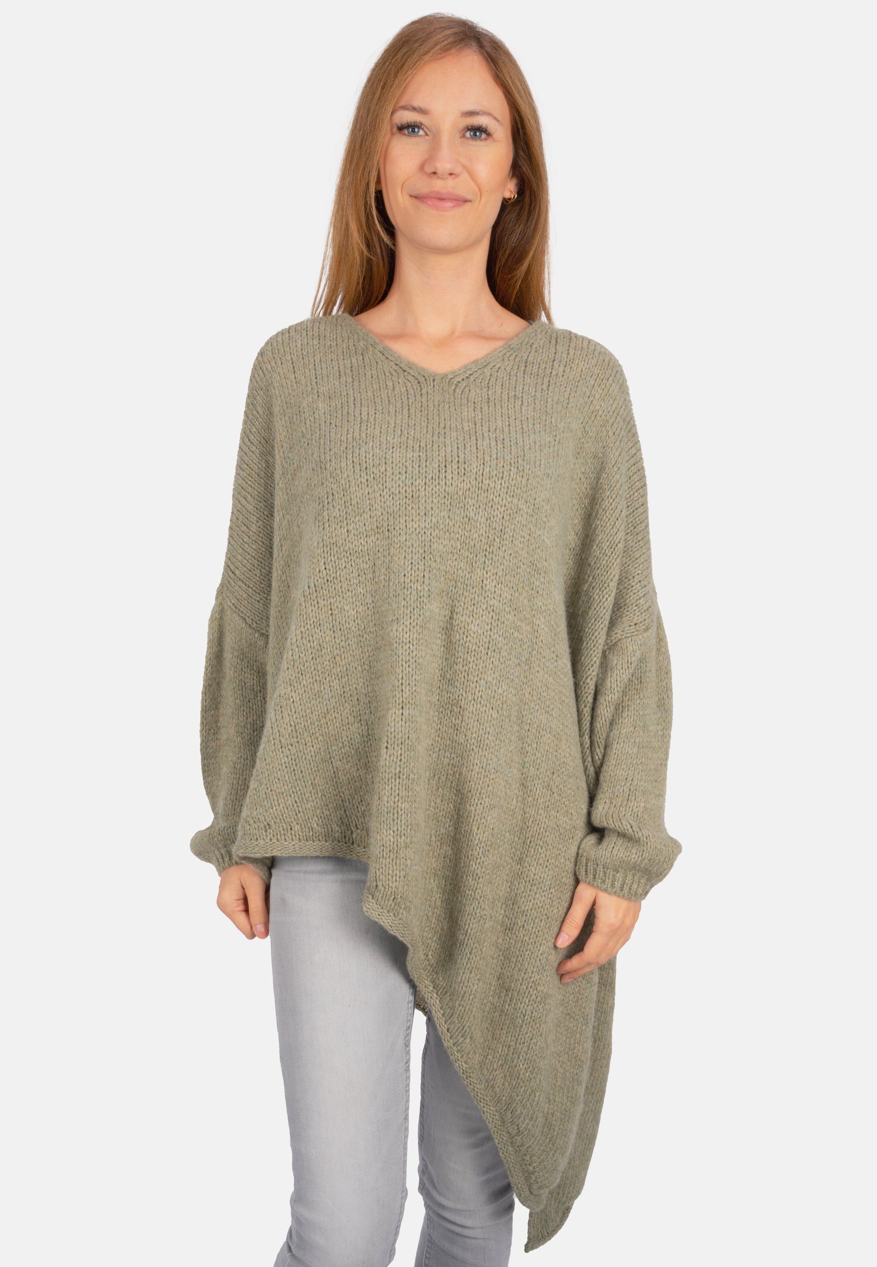 mit Schlitz Rica seitlichem geschnittener Asymmetrisch, April V-Ausschnitt-Pullover of Pullover Khaki oversized Seasons