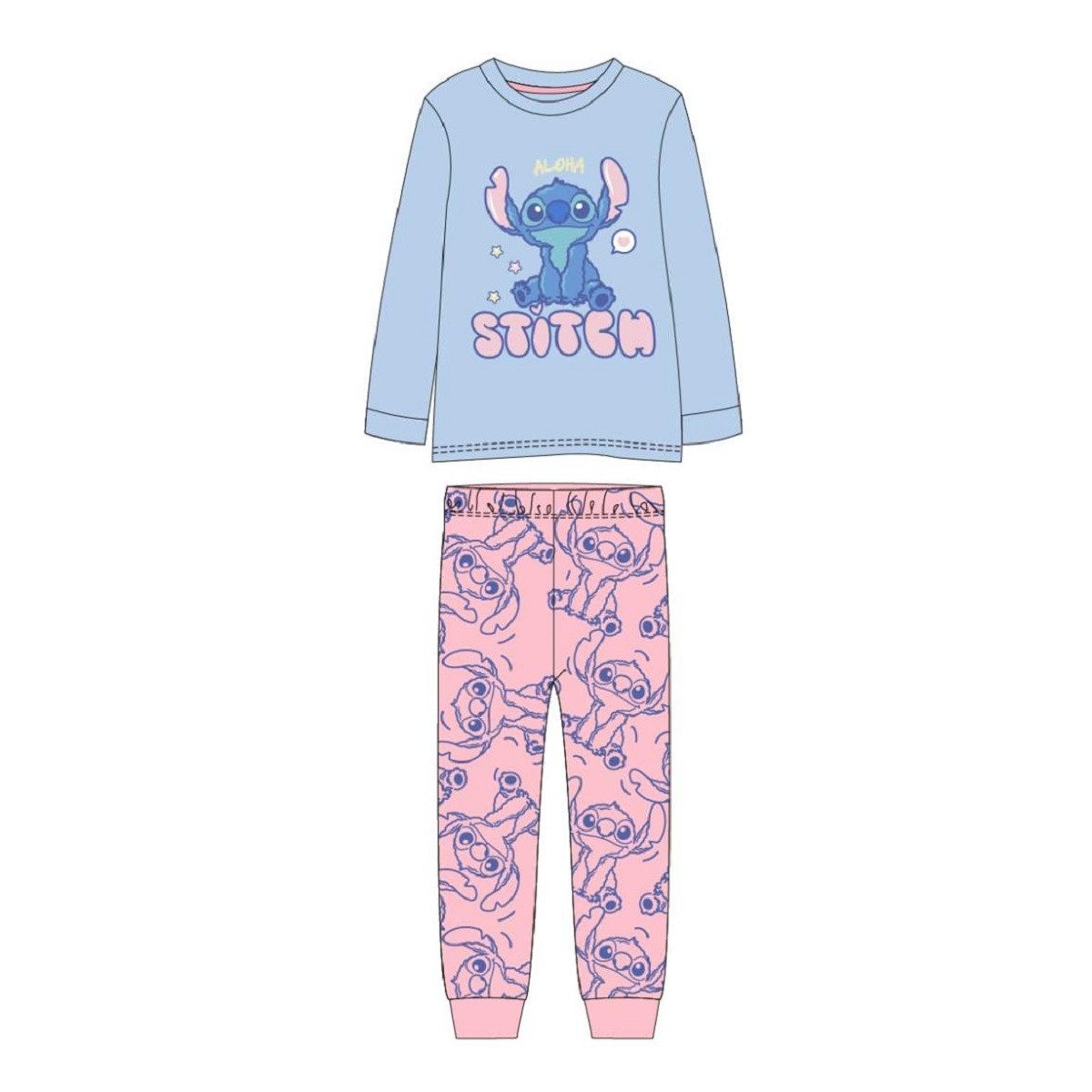 Schlafanzug Lilo & Stitch Kinder Pyjama Set langarm, Baumwolle Jersey