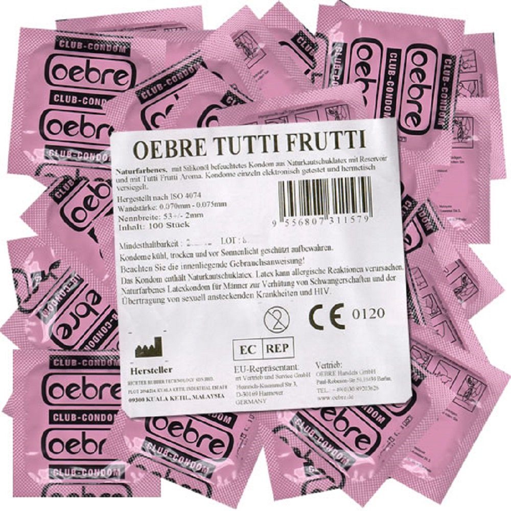 Kondome Tutti-Frutti-Geschmack mit, Kondome Beutel St., 100 Tutti-Frutti Club-Kondome, OEBRE mit