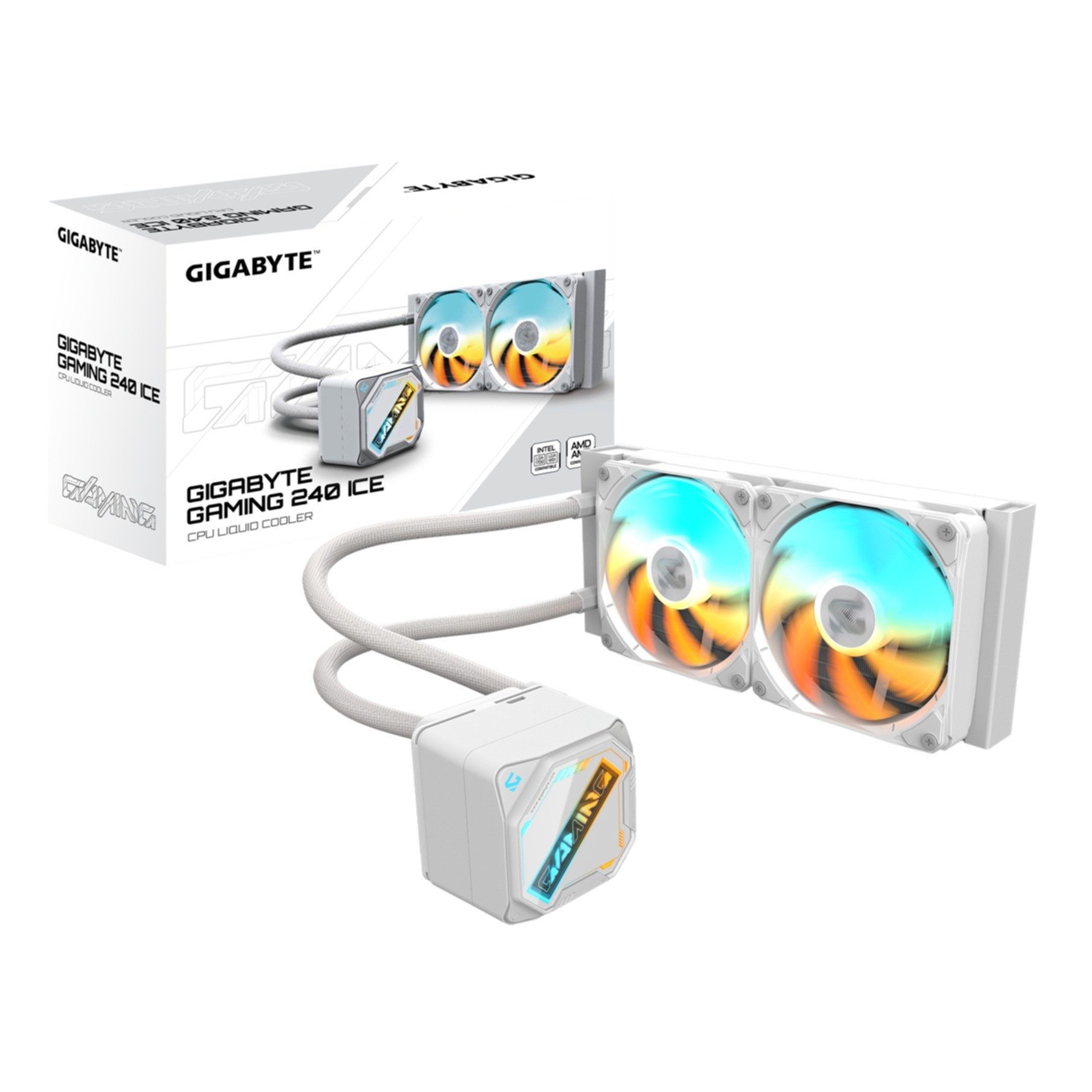 Gigabyte CPU Kühler GAMING 240 ICE Flüssigkeitskühler für CPU - 2x120mm ARGB-Lüfter, Schie