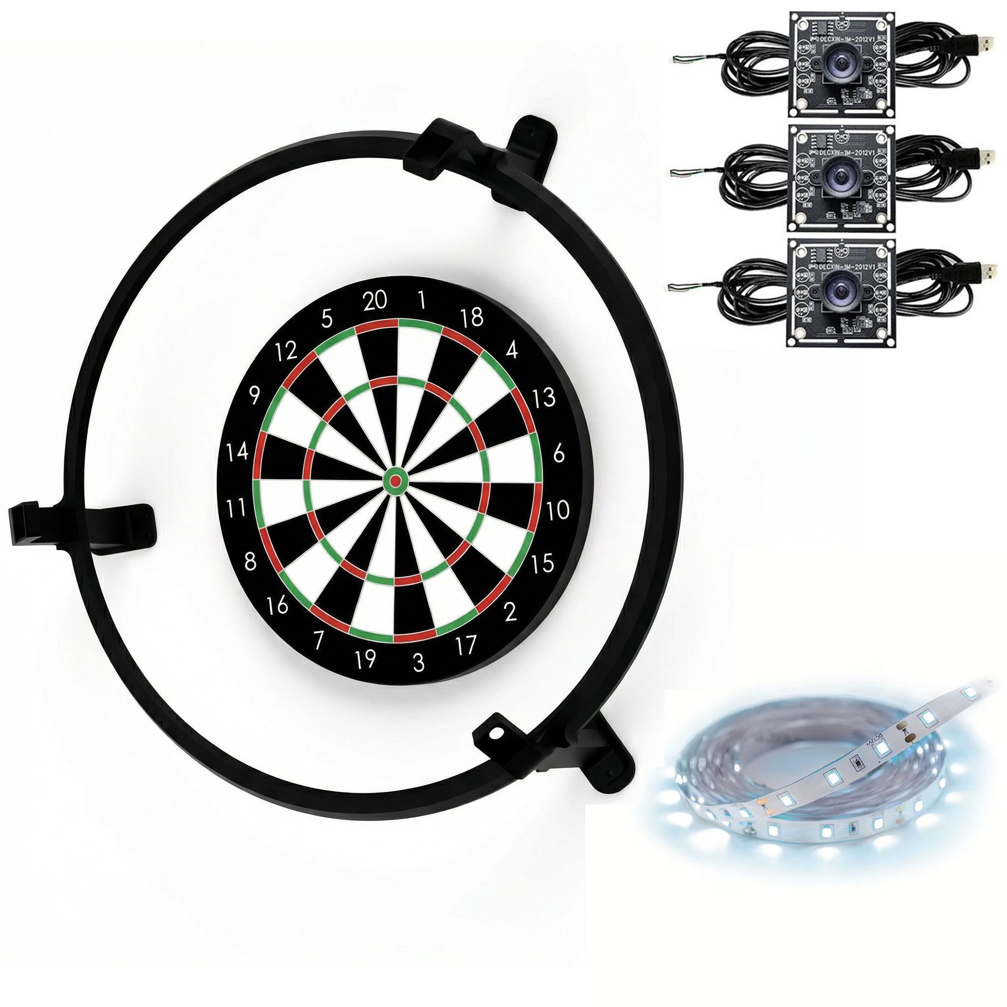 König Design Dartscheibe Autodarts Komplettsystem Scoringsystem, LED Ring 6000K OV9732 Cam 100° 2 Meter