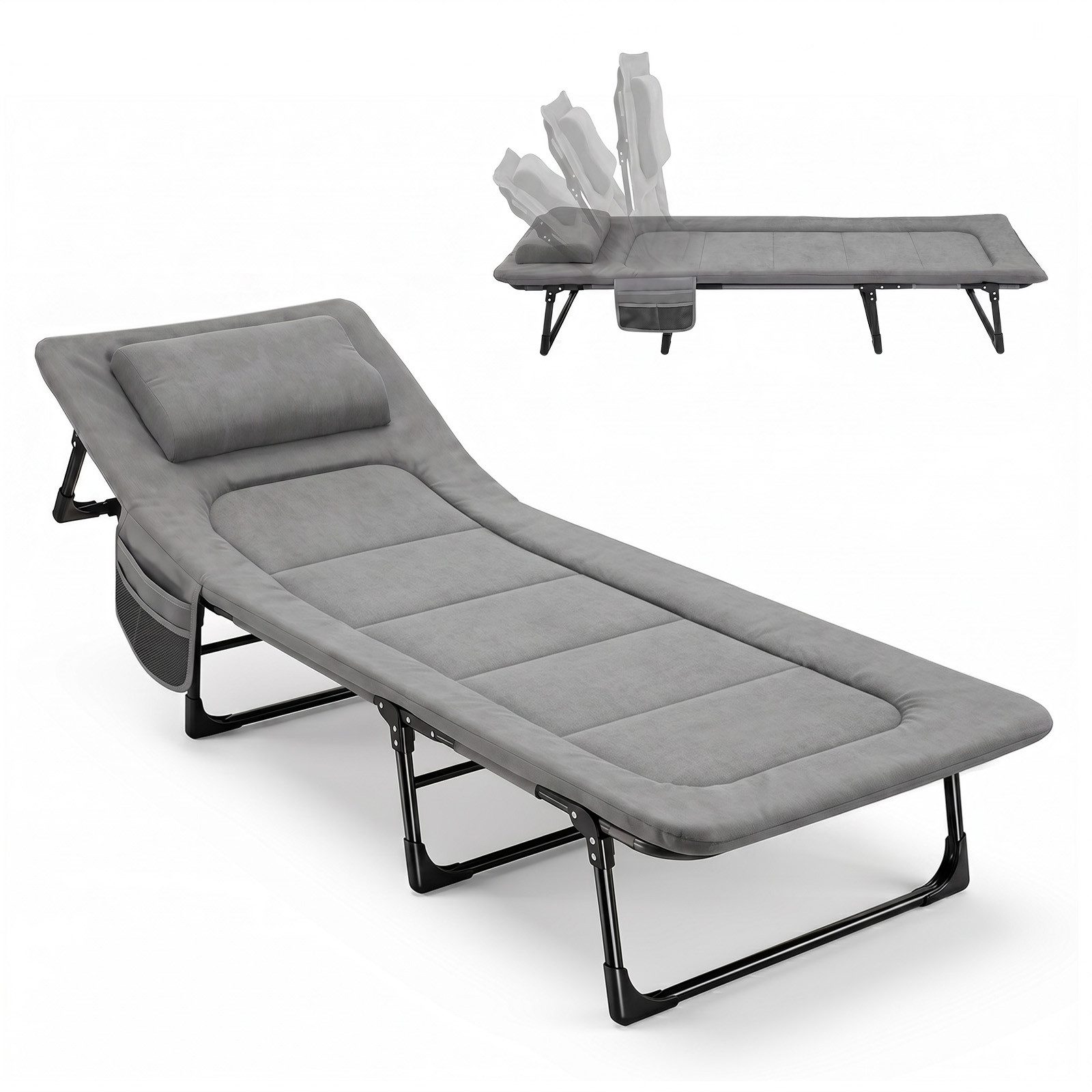 Sekey Faltbett Verstellbar Gästebett Campingbett Klappbar mit Matratze und Kissen 193 x 70 cm Campingliege bis 150 kg, mit verstellbarer Rückenlehne