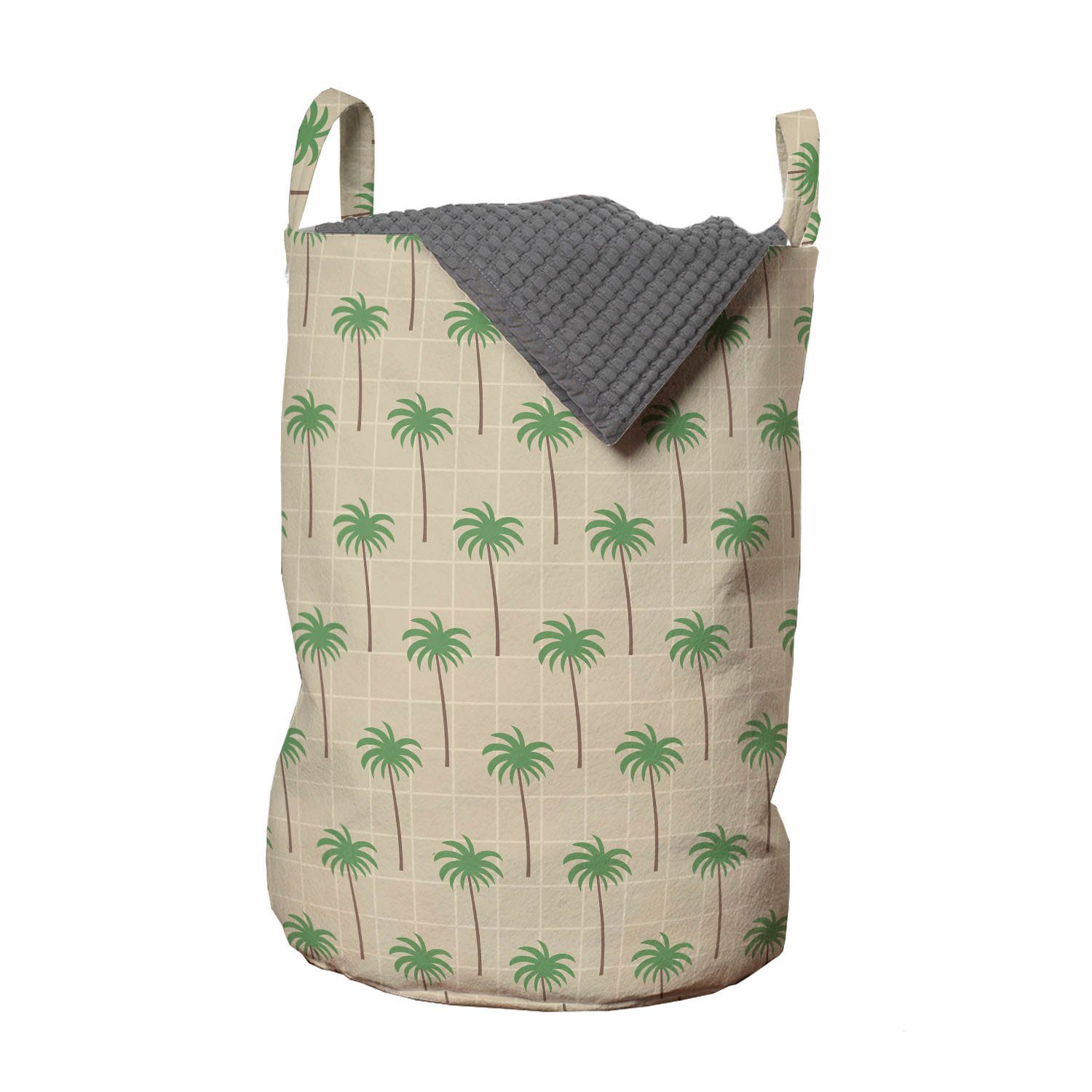Abakuhaus Wäschesäckchen Wäschekorb mit Griffen Kordelzugverschluss für Waschsalons, Palmen Grid Zusammensetzung Palm | Wäschesäcke