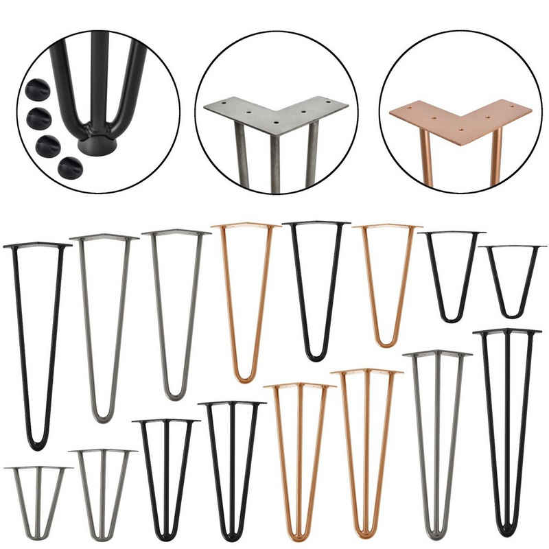 en.casa Tischbein, »Makers« Hairpin Legs Tischgestell für DIY Möbel 2 Streben 20cm Silberfarben