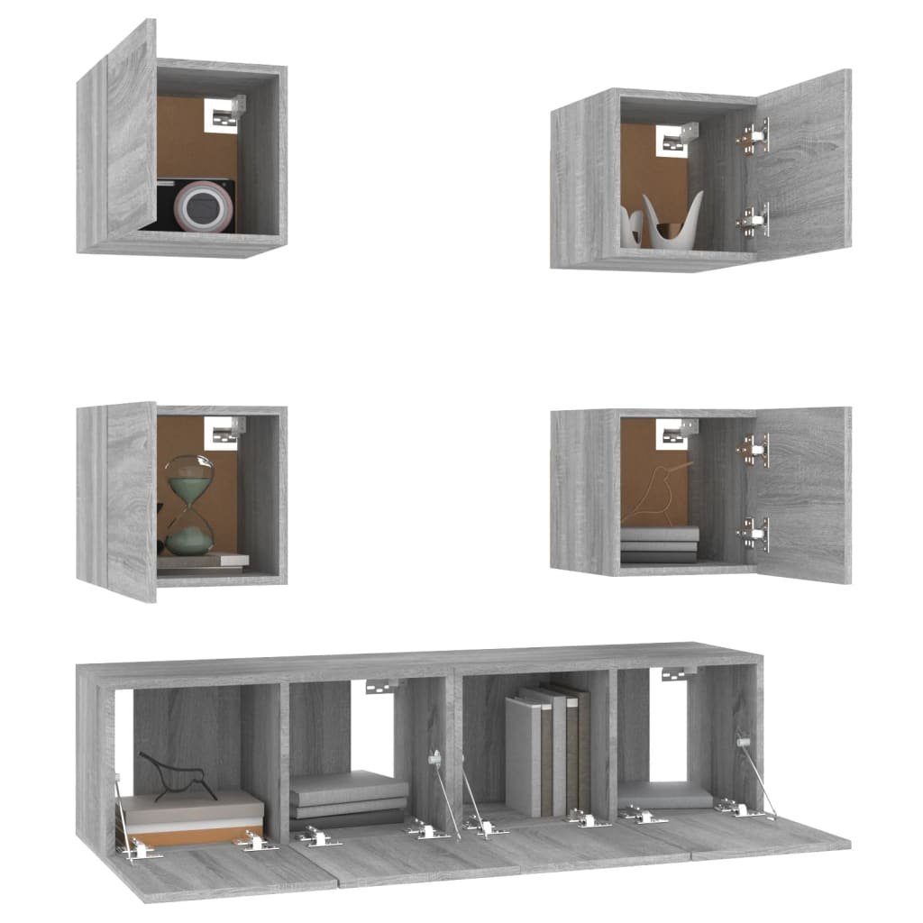 Holzwerkstoff Sonoma TV-Schrank-Set TV-Schrank 6-tlg. furnicato Grau