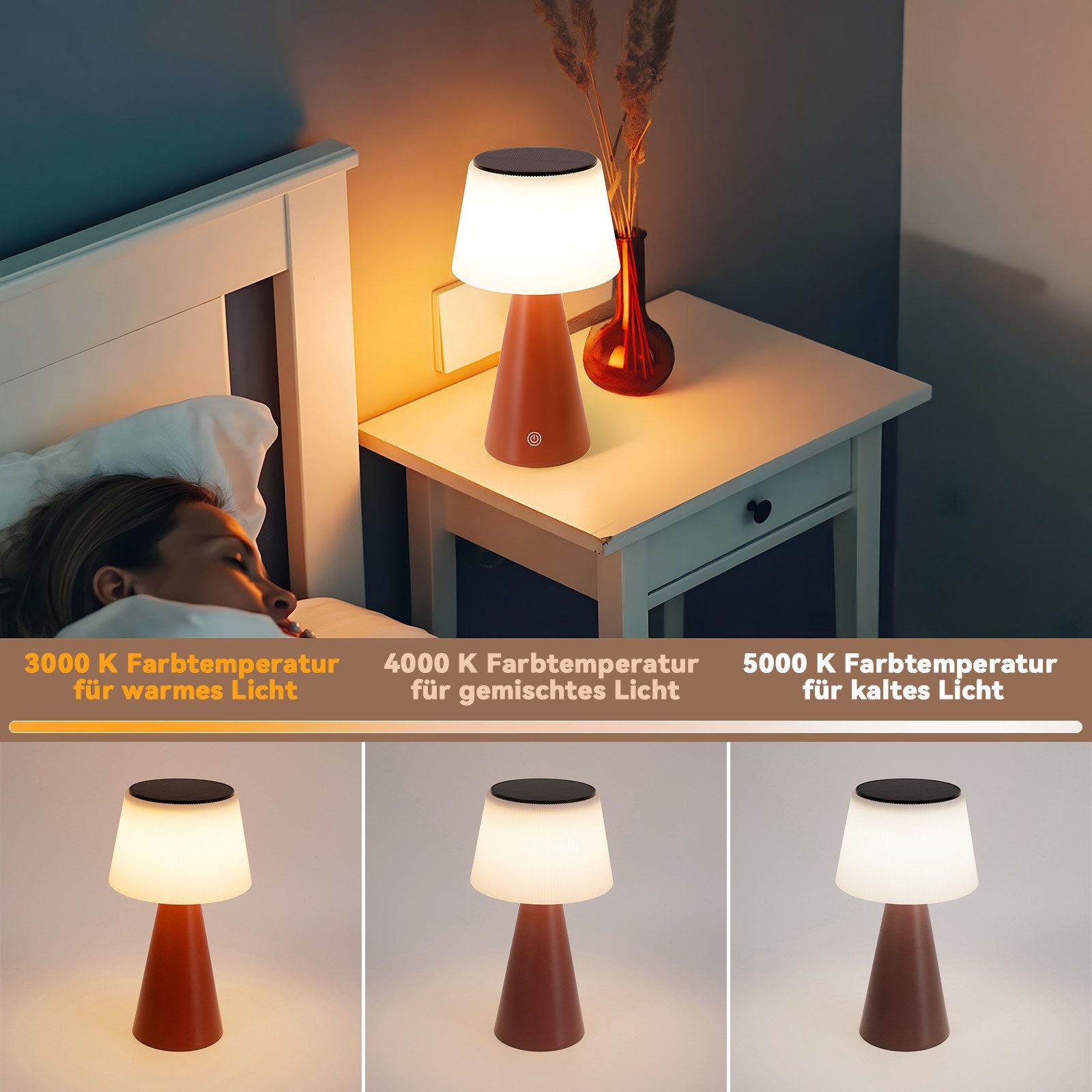 Nettlife LED Tischleuchte Nachttischlampe Solar Akku Kabellos Touch Dimmbar günstig online kaufen