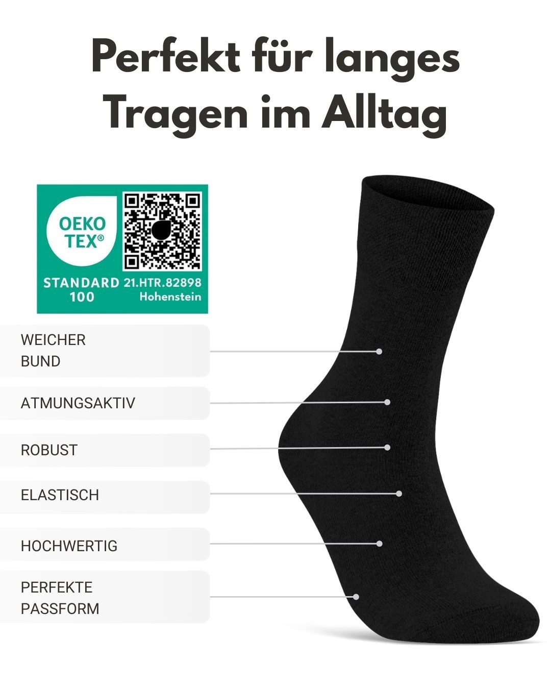 sockenkauf24 Diabetikersocken ohne Gummibund & ohne Naht aus Baumwolle (10-Paar) Diabetiker Socken mit Komfortbund ohne Gummi für Damen & Herren