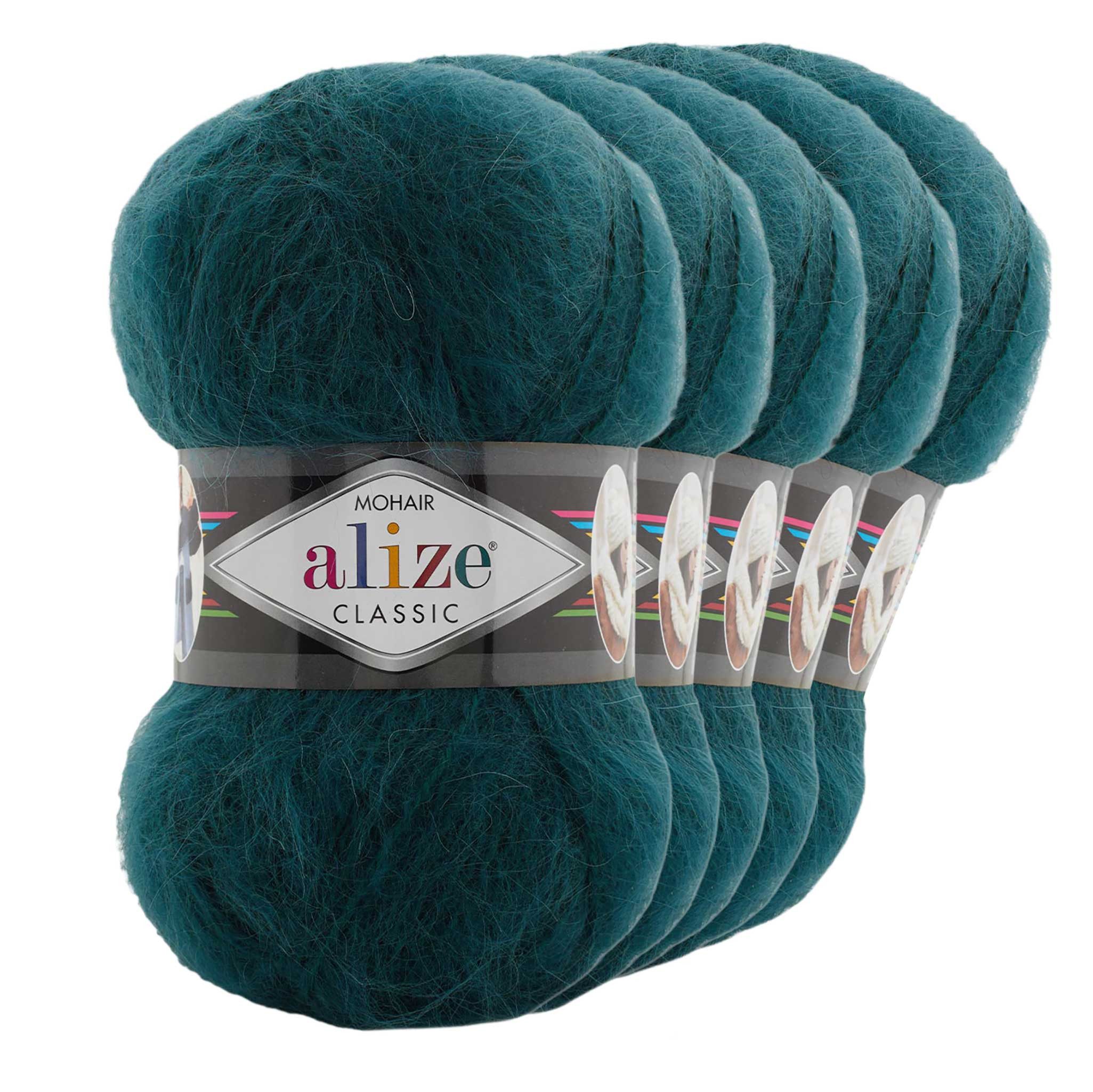 Alize 5 x 100g Strickgarn Alize Moh. Classic Uni Häkelgarn Stickgarn, 1000 m (5er Paket, 5-St), 426 blaugrün