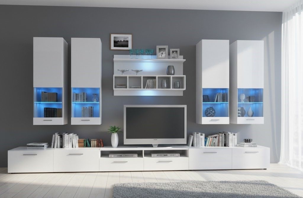 Xlmoebel Wohnwand Elegante Anbauwand Hochglanz LED Design Sofort, (Wohnwand), Hergestellt in Europa