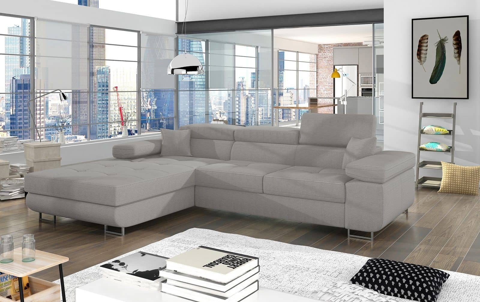 Myhomelando Ecksofa Fernando, mit Schlaffunktion, Bettkasten und verstellbare Kopflehnen