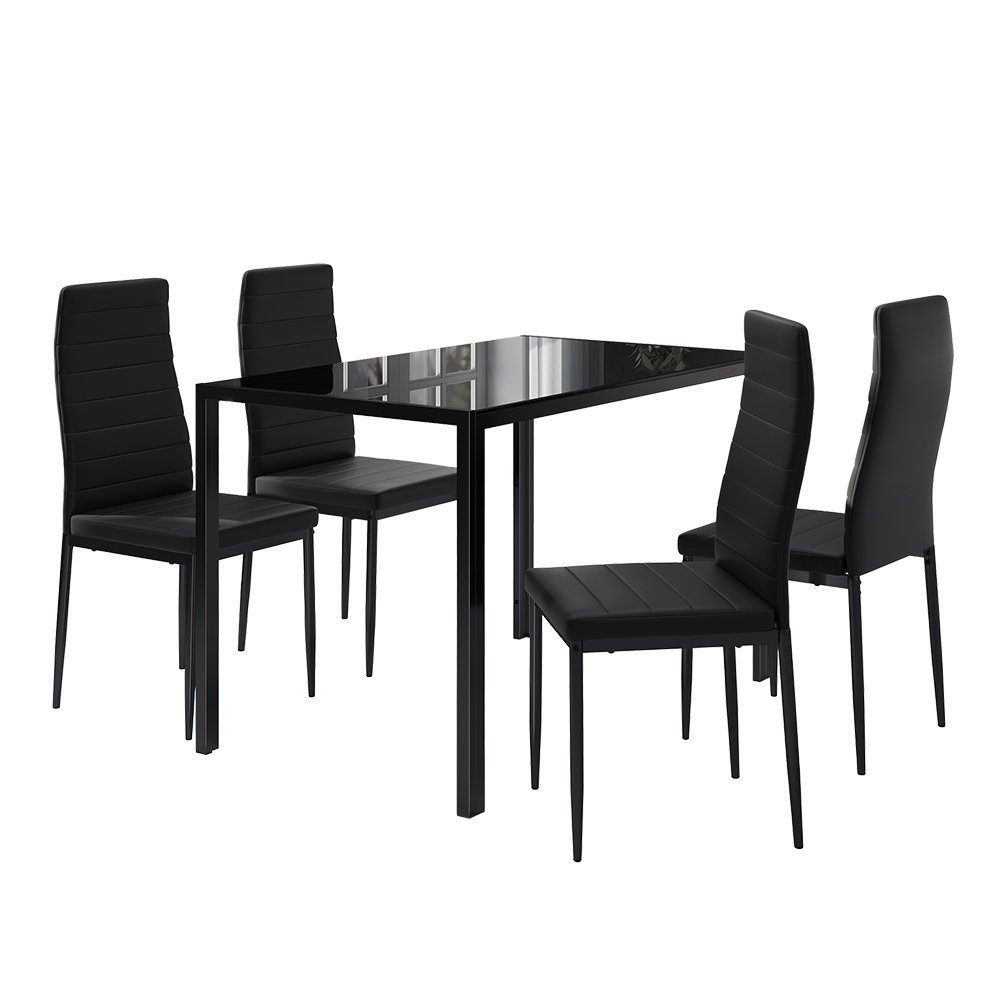 Vicco Esstisch Essgruppe GRAND METALL Schwarz mit 4 Stühlen schwarz | schwarz | schwarz