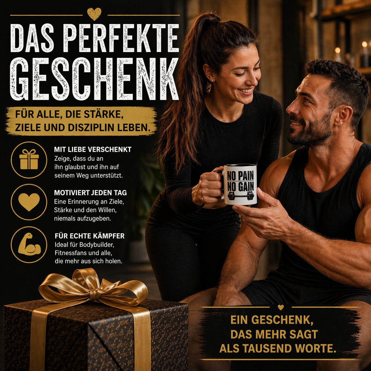 Deggelbam Tasse "No Pain No Gain" Kaffeetasse Fitness Bodybuilder Gym Fans, Geschenkidee Geschenk für Fitness Gym Bodybuilder & Maschinen