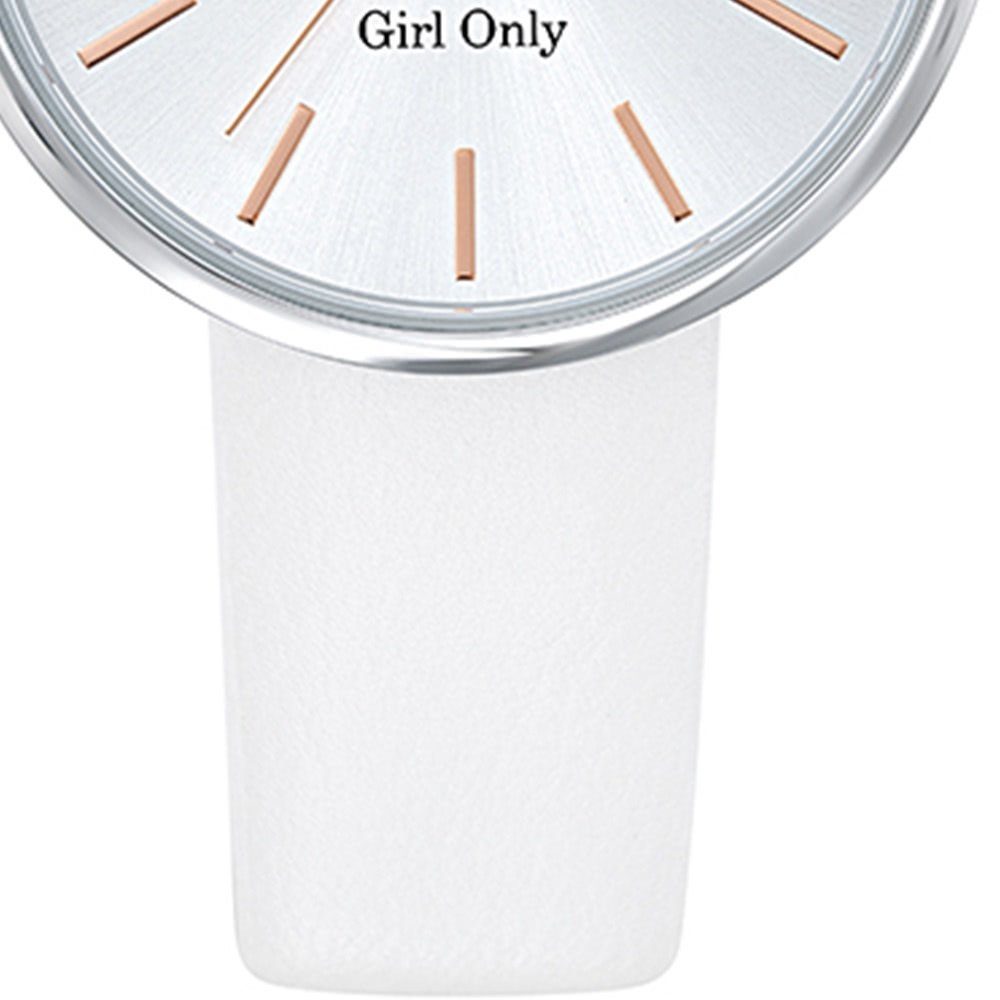 weiß, Damenuhr Quarzuhr rund, 32mm), Girl Casual-Style (ca. mittel Only Only Girl Armbanduhr Lederarmband, Damen