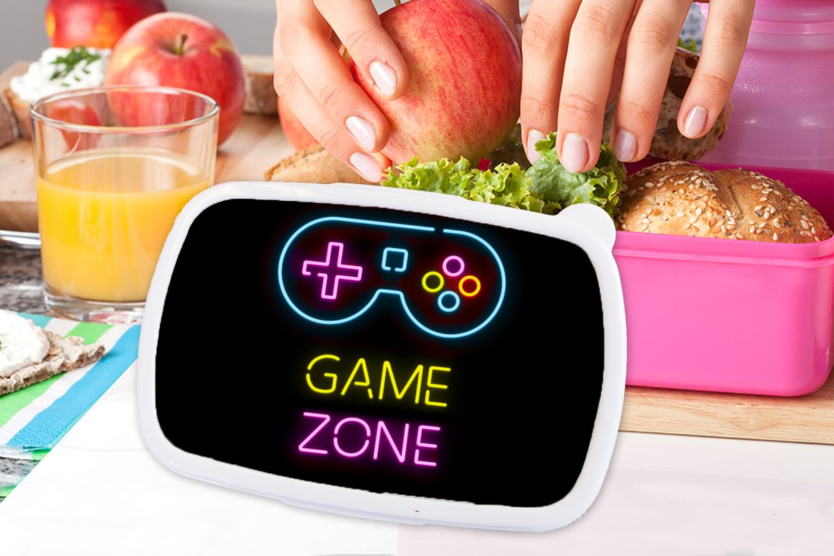 Lunchbox (2-tlg), - Snackbox, - Kunststoff, Brotdose Erwachsene, für Schwarz Kunststoff Controller rosa MuchoWow Spielzone, Spiel Neon - Mädchen, Brotbox Zitate - - Kinder,