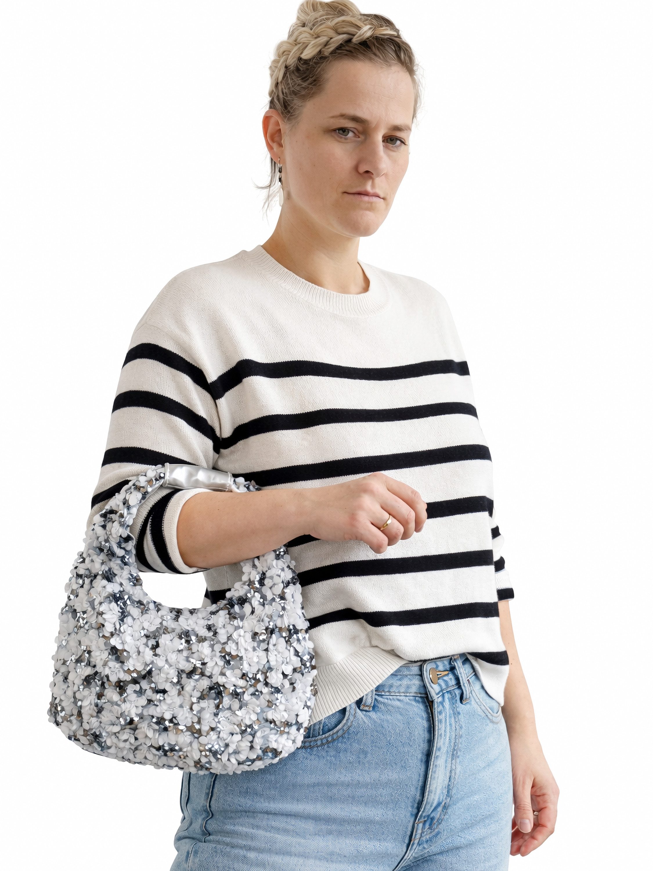 TONI&FRIENDS Schultertasche Pailetten, ovale Schultertasche mit Pailetten