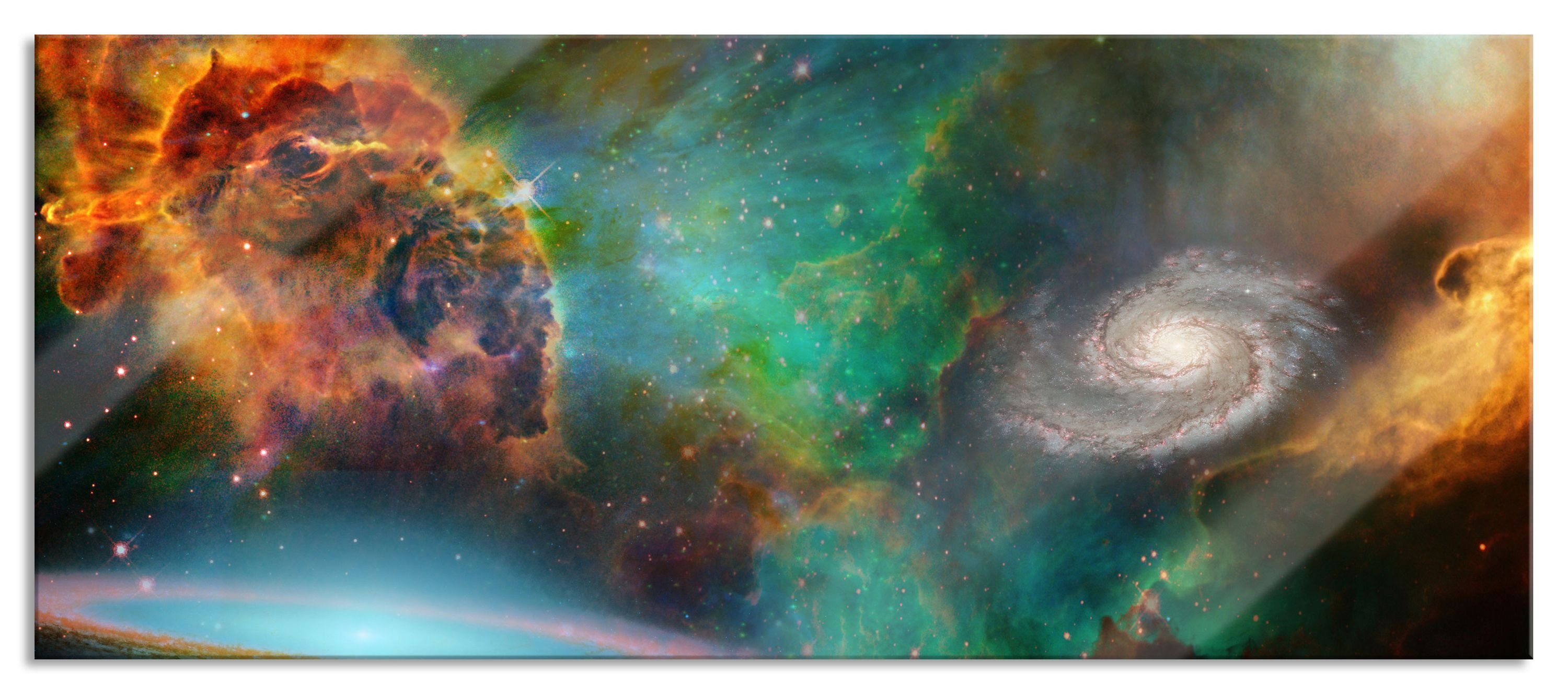 Pixxprint Glasbild Abstandshalter Glasbild aus Galaxie mit Aufhängungen und mit Sternennebel Sternennebel, Galaxie Echtglas, inkl. St), (1