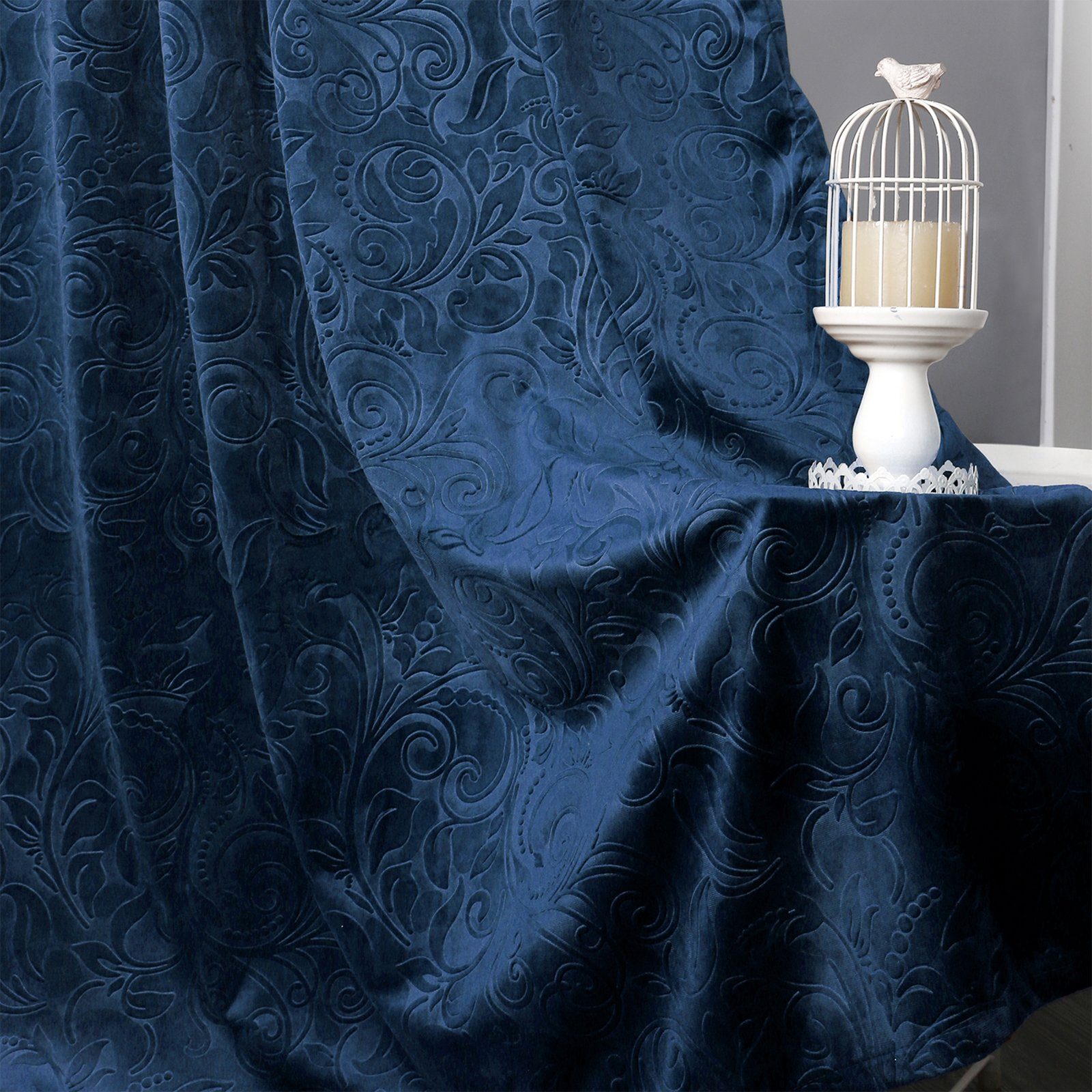 Vorhang Luxuriöser, geblümter Wohnzimmer H×B: (2 Stangendurchzug verdunkelnd, Deko, 183×132;213×132;244×132;274×132;304×132 Blau St), Schlafzimmer Rosnek, für Samt