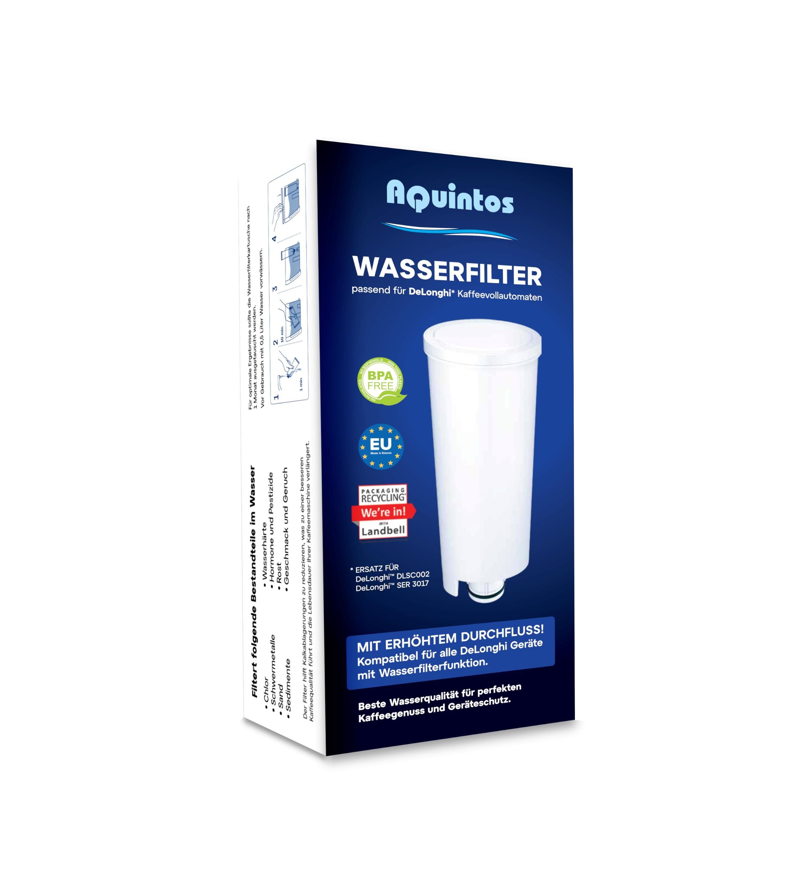 Aquintos Wasseraufbereitung Wasserfilter Wasserfilter passend für DeLonghi DLS C002 / DLSY002 / SER3017, Zubehör für Kompatibel mit EC, ECAM, ESAM, ETAM, Kalk Wasserfilter - BPA frei