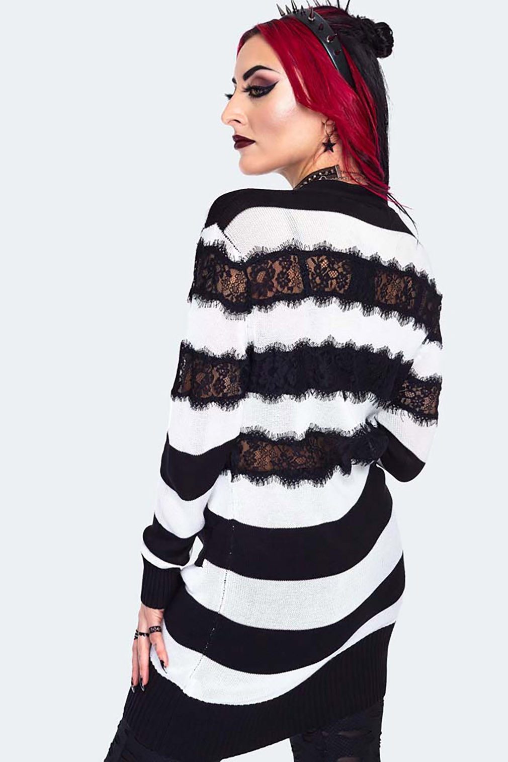 Jawbreaker Strickjacke Oversized Stripe White Cardigan Punk Grufti Gothic