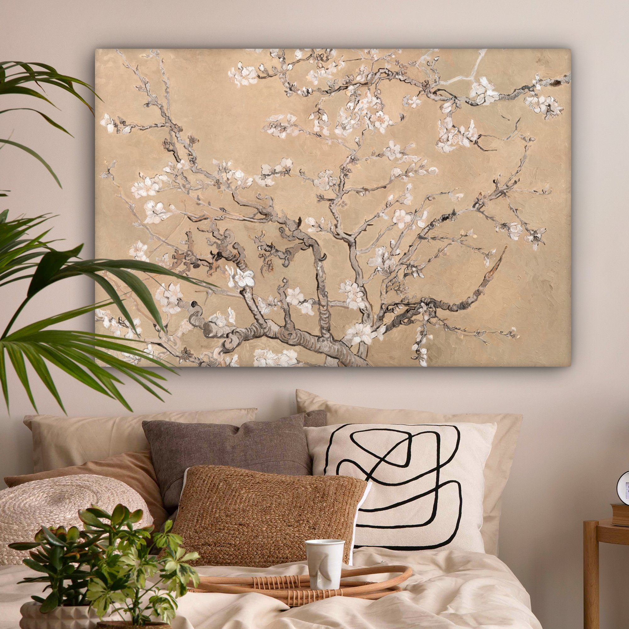 OneMillionCanvasses® Leinwandbild Mandelblüte - Kunst - Van Gogh - Beige, Fotodruck (1 St), Wandbild XXL für Wohnzimmer Küche 120x80 cm