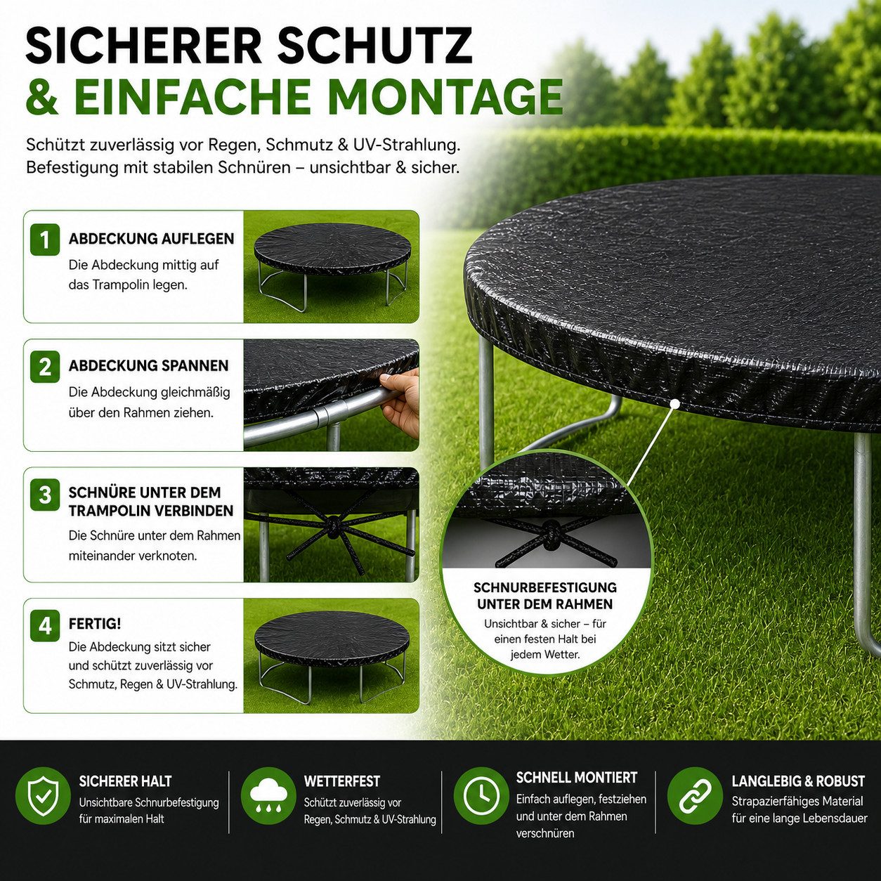 4myBaby Trampolin-Abdeckplane Wetterfeste Trampolinabdeckung aus UV- und reißfestem PE, Abdeckung Abdeckplane Wetterschutzplane für Trampolin