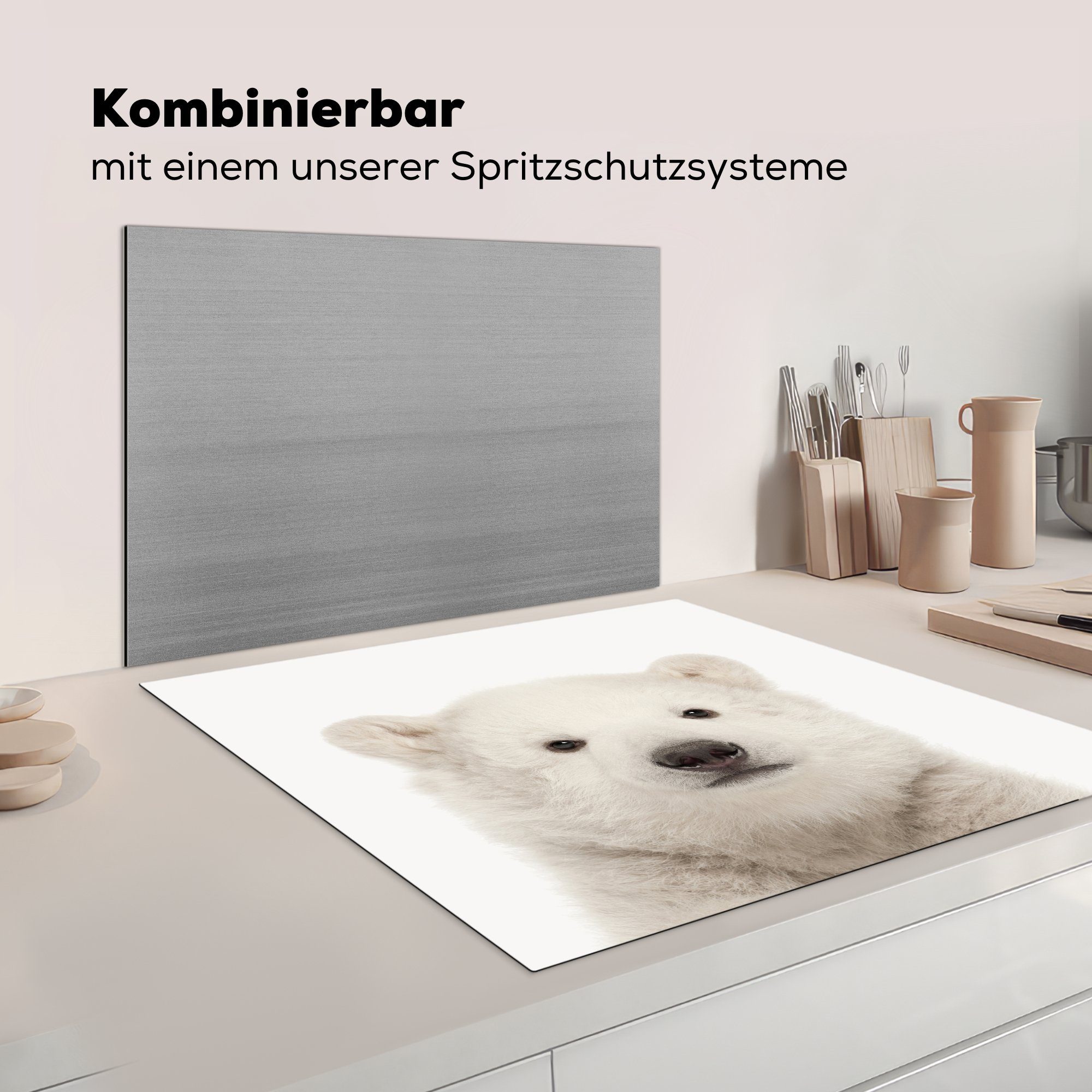 Eisbär Weiß, Arbeitsplatte - MuchoWow für Ceranfeldabdeckung, - tlg), küche (1 Herdblende-/Abdeckplatte Vinyl, cm, 78x78 Tiere