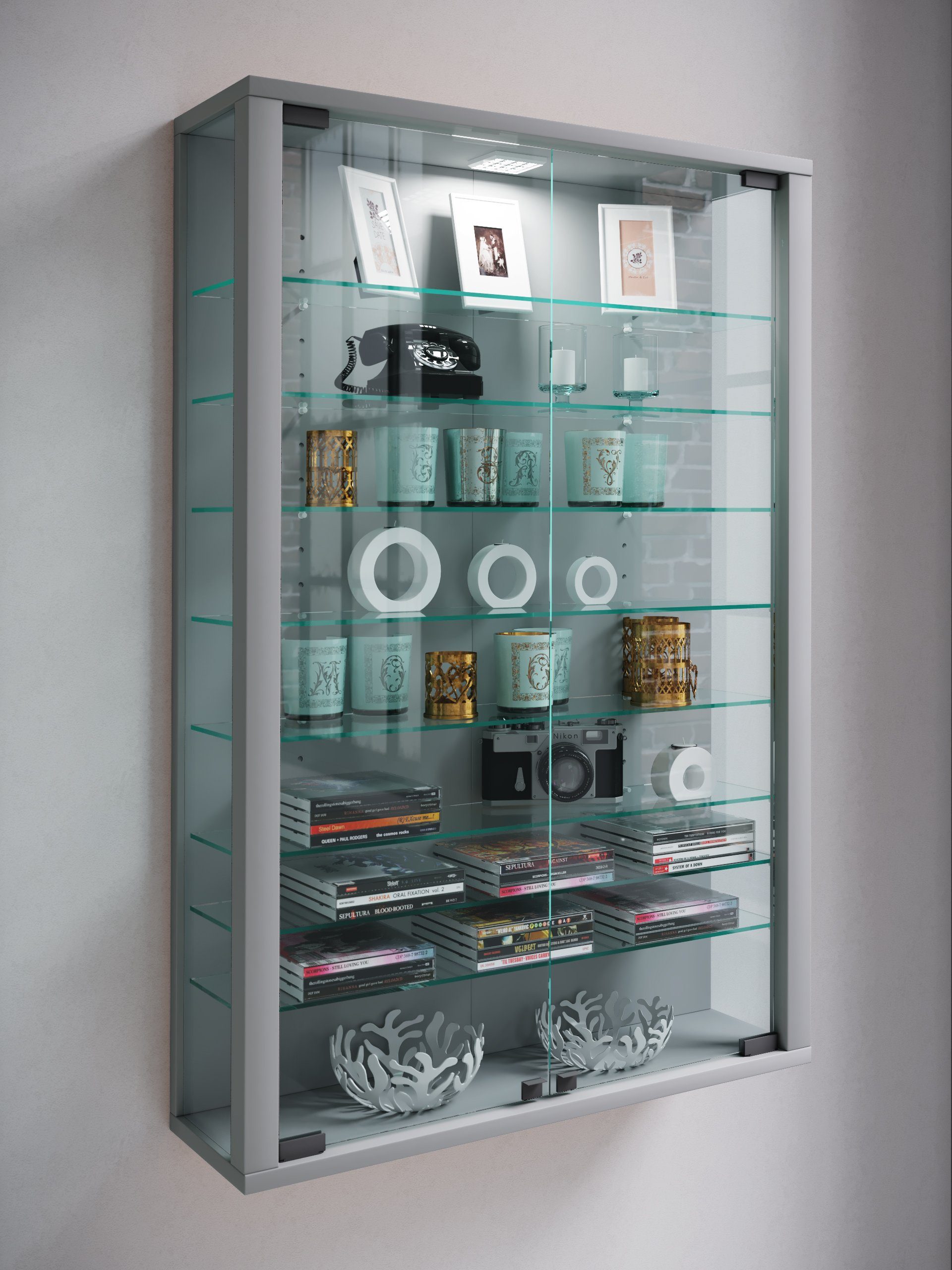 VCM Hängevitrine Wandvitrine Vitrosa mit Glastüren und Glasböden, Glasvitrine hängend, Modern und platzsparend, Hängeschrank
