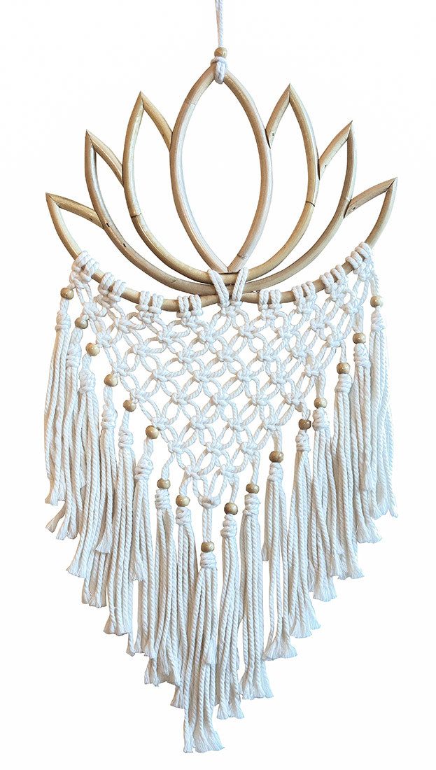 Saraswati Traumfänger Ornament "Lotus" Rattan (26x18cm) mit Makramee und Holzperlen, beige 2