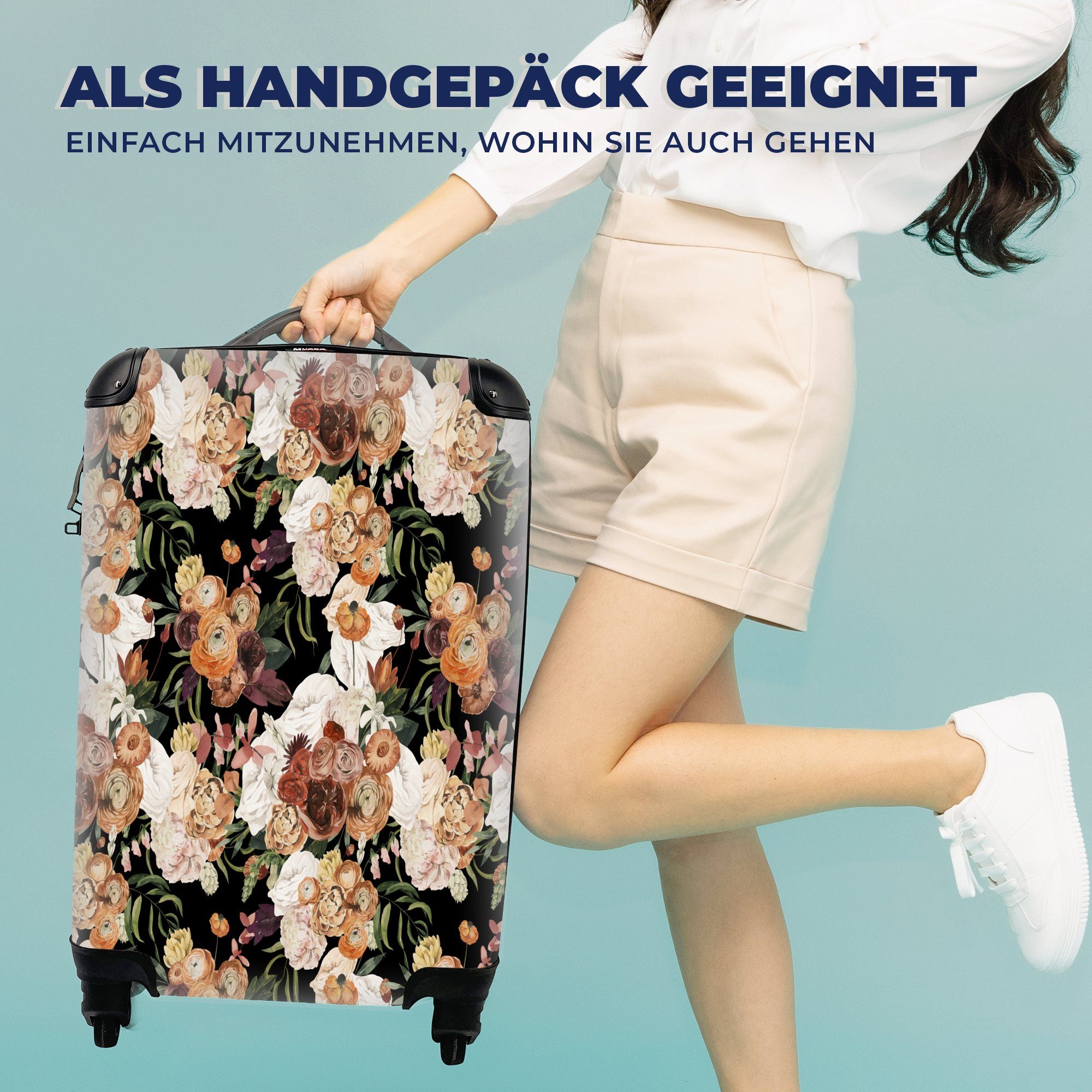 Reisetasche mit Rosen rollen, für - Handgepäck Trolley, Reisekoffer Blumen 4 Pastell, MuchoWow Ferien, Handgepäckkoffer Rollen, -