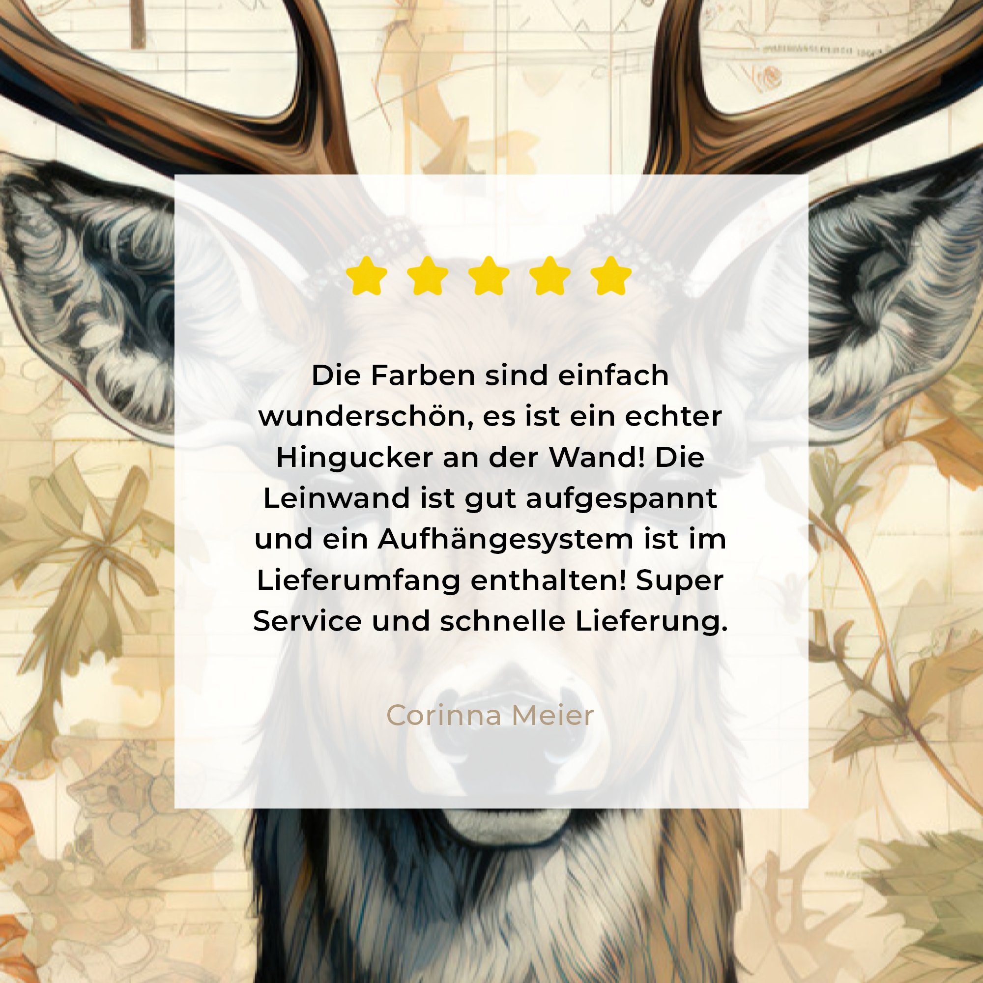 OneMillionCanvasses® Leinwandbild Vintage - Hirsch - Rotwild - Blumen - Beige - Tiere - Natur, Fotodruck (1 St), Leinwand Bilder Klein, Wand Dekoration Aestheti – Bild 5 von 5