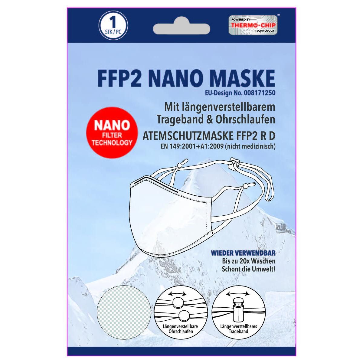 e4fun Mund-Nasen-Maske 10 Stück FFP2 Nano Maske mit ePTFE Filter, 1-St.