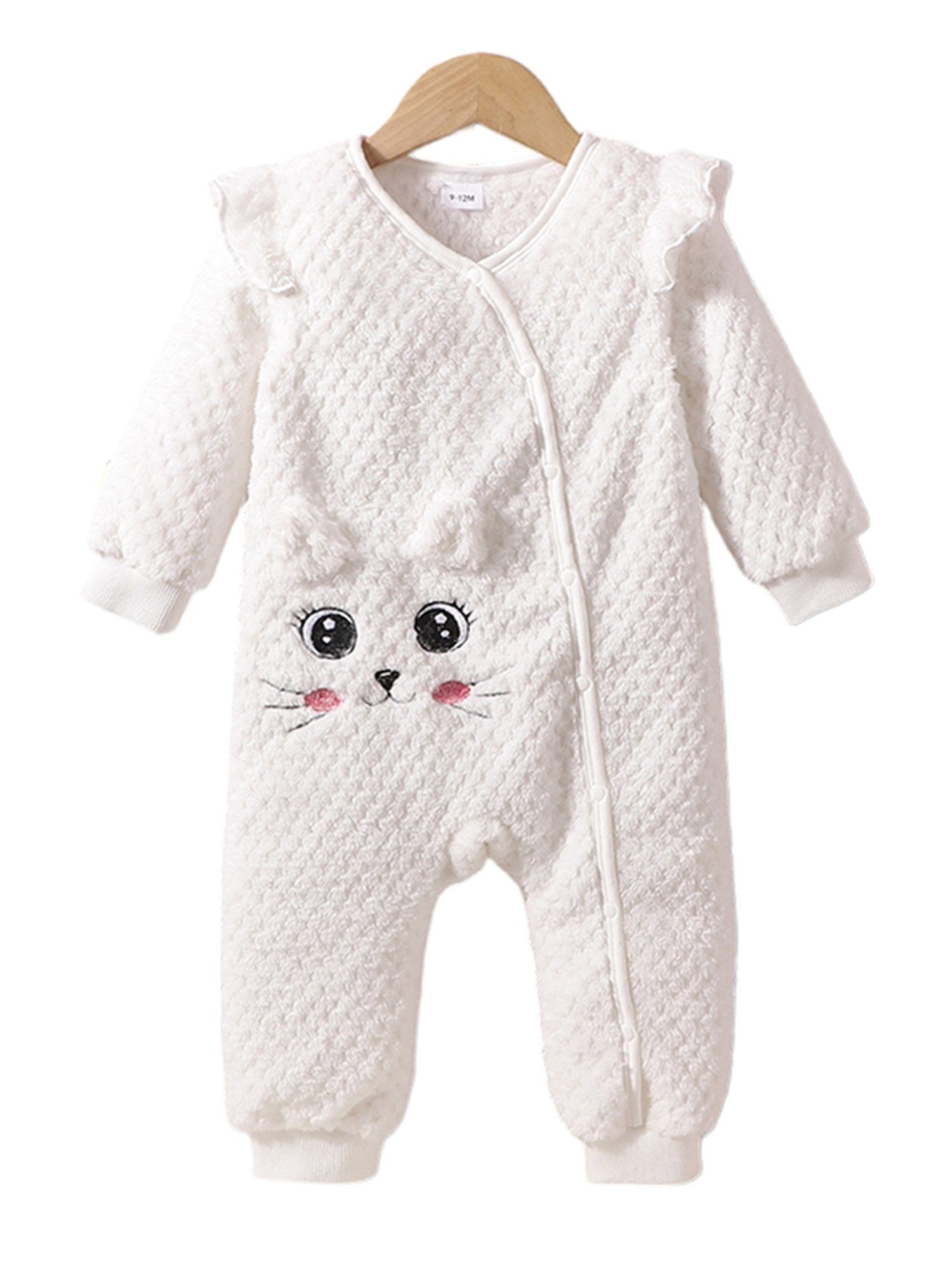 LAPA Strampler Langärmliger Overall für Neugeborene, weißer Plüsch Süßer Strampler (1-tlg) Warmes Alltags Bodysuit für Baby Mädchen mit Rippbündchen