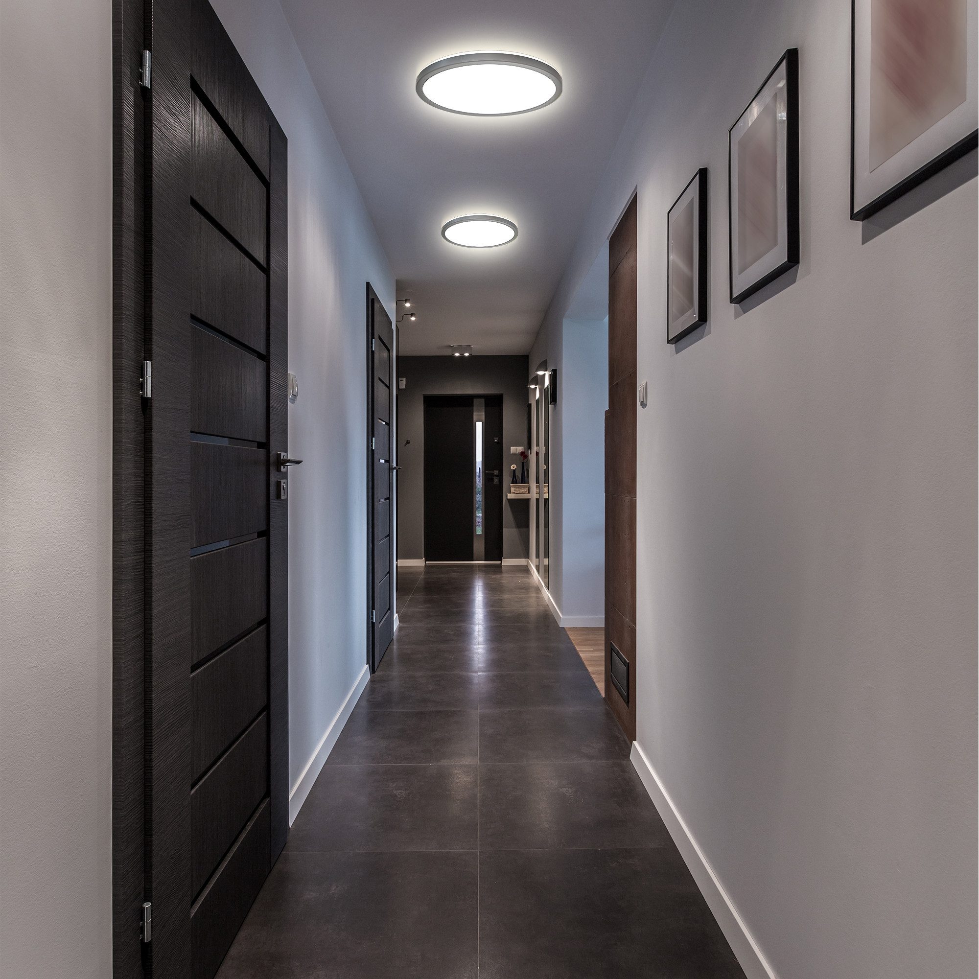 B.K.Licht Deckenleuchte ultra-flach LED Decken-Panel mit Backlight schwarz Wohnzimmer, Rund, LED fest integriert, 4000K - Neutralweiß, 4000K Deckenlampe 230V 18W 2400lm Büro Küche Wohnzimmer Bad