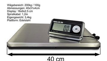 NOHLEX Personenwaage Nohlex Plattformwaage 200kg/100g Robuste Waage in professioneller Qualität mit Edelstahl Wägeplatte 40x31cm inklusive Netzteil. Beleuchtetes Display, Tara-Funktion, Edelstahl Plattform