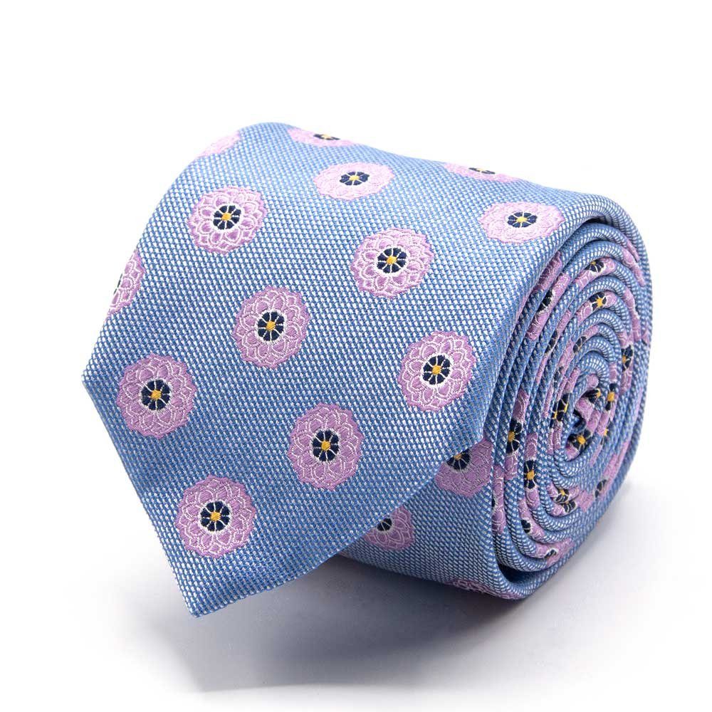 Blüten-Muster Hellblau/Rosa mit BGENTS Breit (8 cm) Krawatte Seiden-Jacquard Krawatte