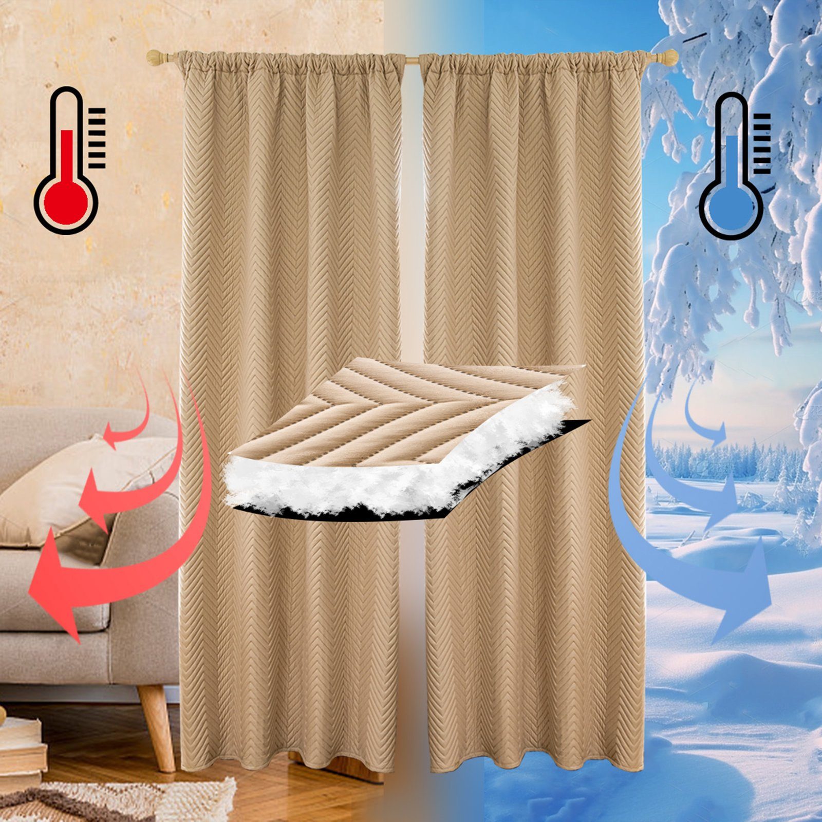 Vorhang Verdunkelungsvorhang mit Kräuselband, 100% Blickdicht, Thermo, Sunicol, (1 St), Dick, Wärmeisolierende, Gardinen für Schlafzimmer Wohnzimmer Beige