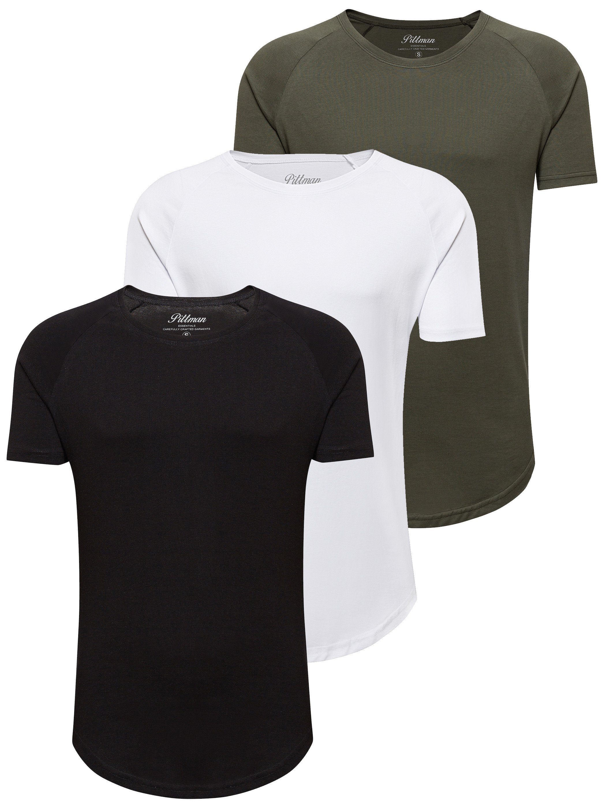 Pittman T-Shirt 3-Pack Herren T-Shirt schwarz-weiß-grün 3er-Pack) Rundhals Finn T-Shirt (Set, Oversize (Mix1)