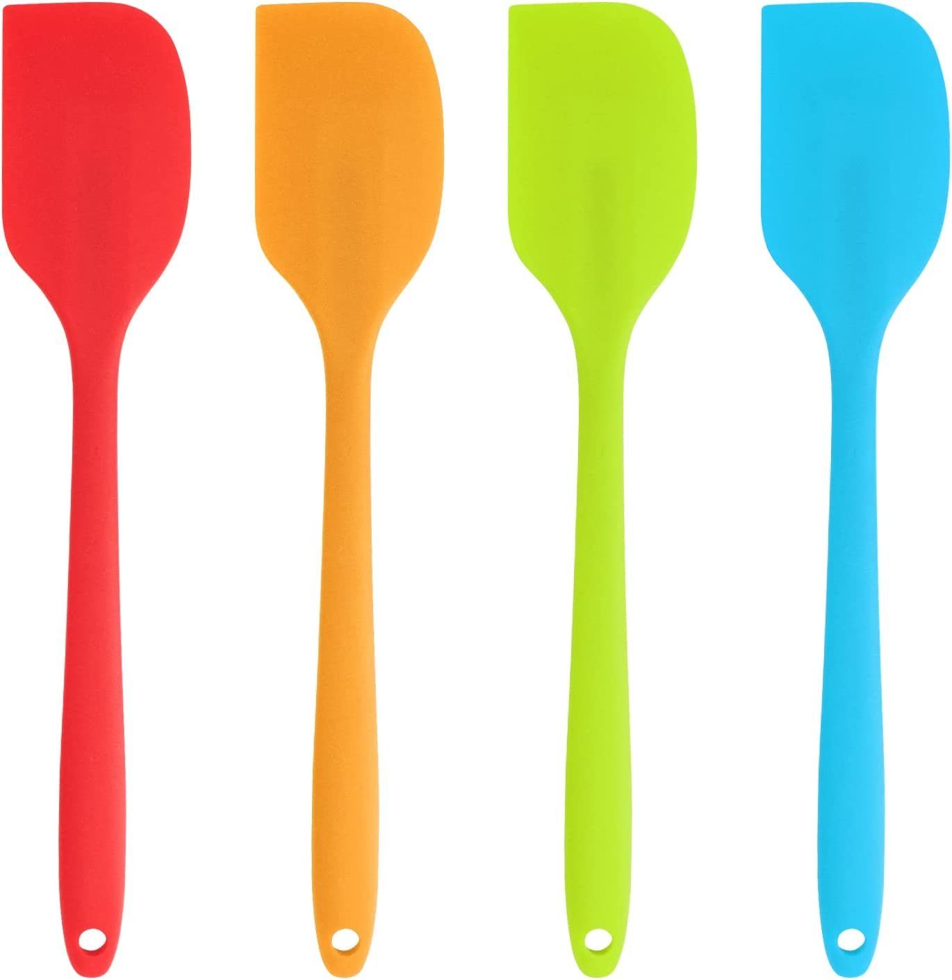 JOEJI’S KITCHEN Küchenschaufel Set mit 4 Silikonspateln zum Kochen, Teigschaber, Silikon zum Backen in verschiedenen Farben, großer Antihaft-Silikonspatel in Orange/Blau/Grün/Rot