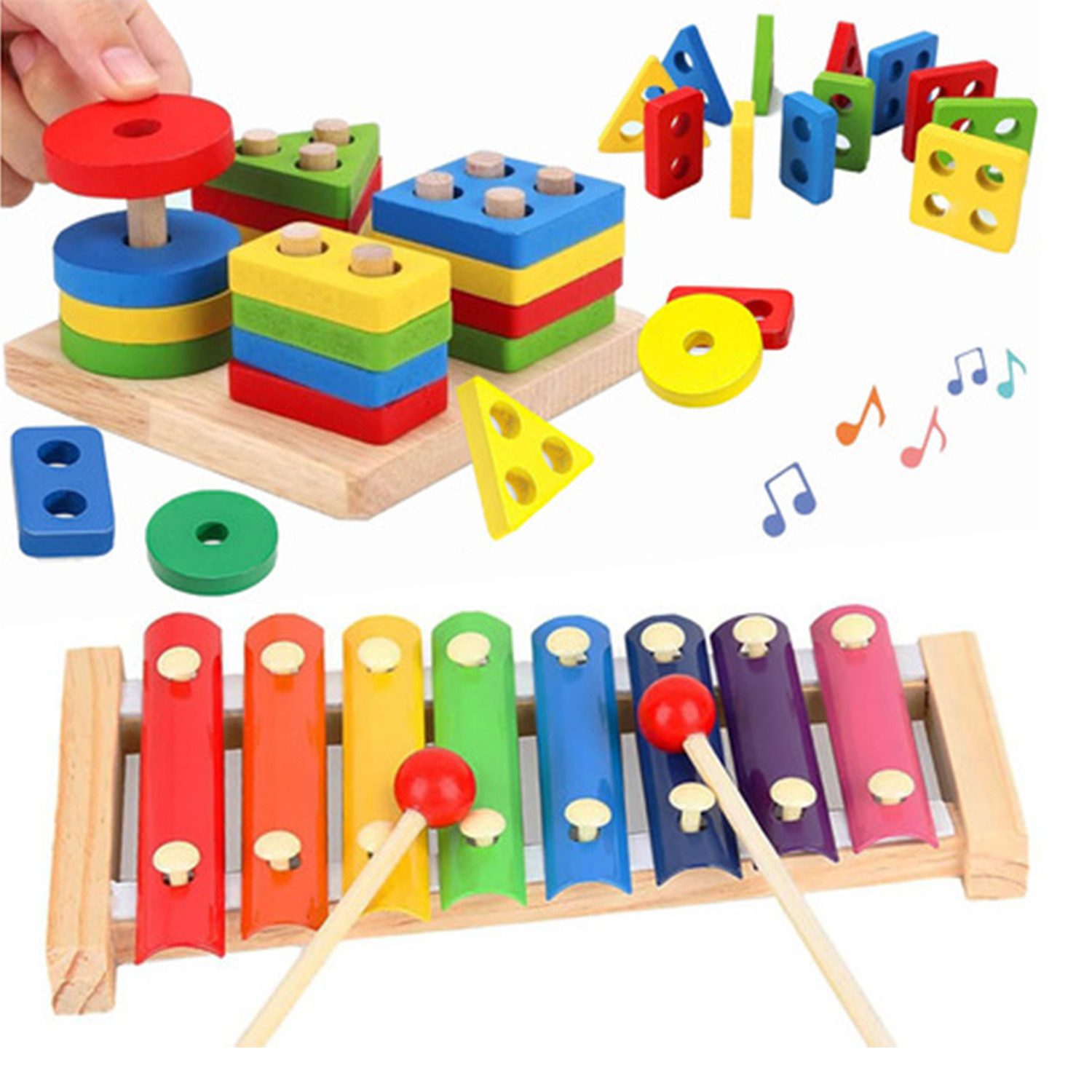 Lernspielzeug Hölzernes Kinderspielzeug Percussion-Klavier Kindheit kleiner Wecker