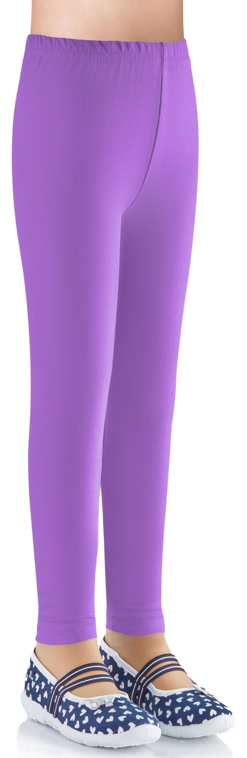 Bund Baumwolle Violett27 (1-tlg) elastischer LAMA03 Mädchen Leggings aus Leggings Ladeheid