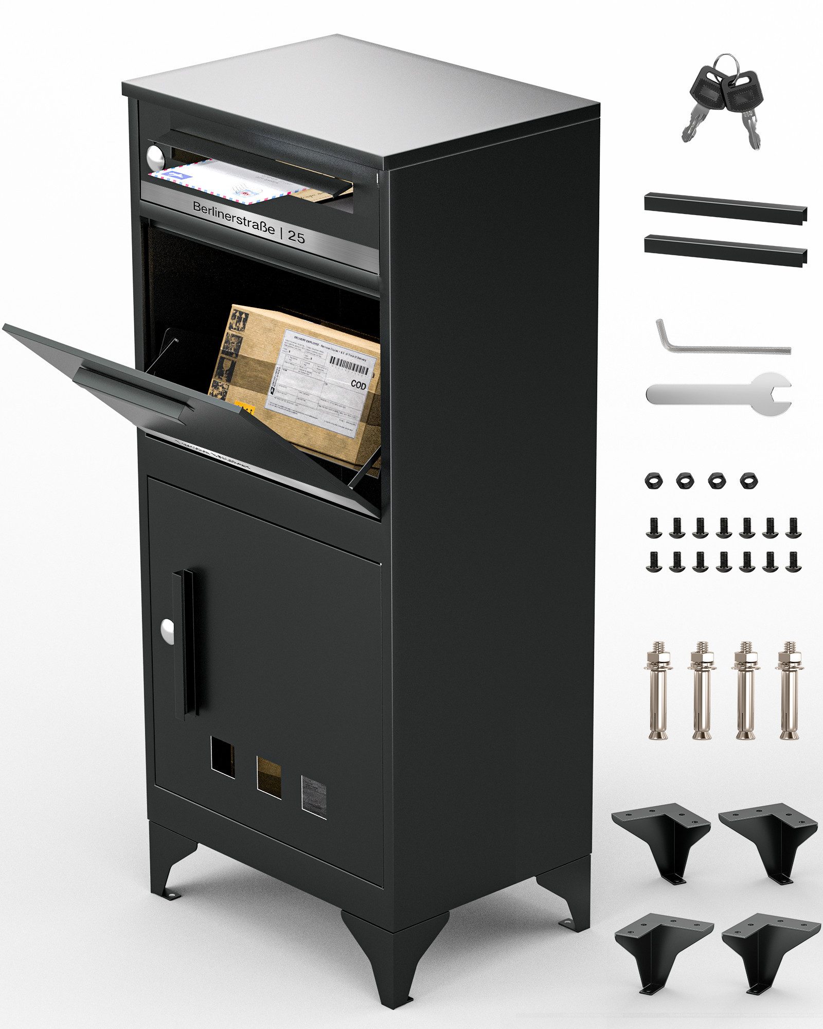 Jumpeak Paketbox Groß XXL,Paketbriefkasten, Postbox Anthrazitgrau Mit Namensgravur, Почтовые ящики Postkasten Edelstahl,Standbriefkasten Modern