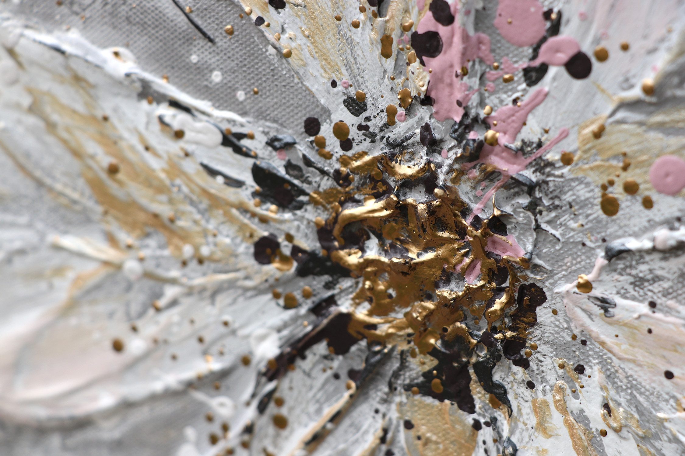 YS-Art Gemälde Blumenparadies, Blumen, Weiße Blumen Leinwand Bild Handgemalt Grau Schwarz