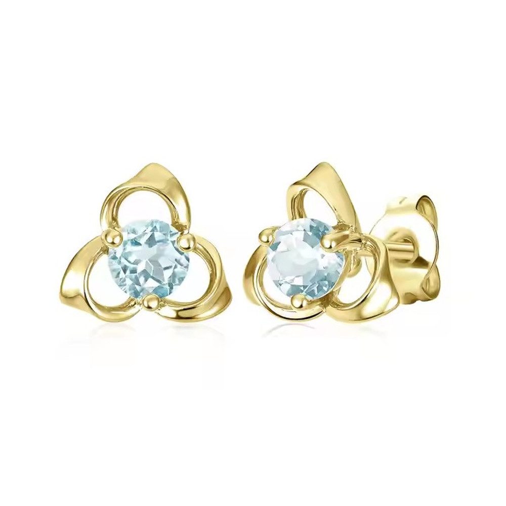 Paar Ohrstecker kleine zarte 3 Blatt Blume Ohrstecker, natürlicher Topaz