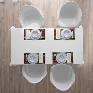 Platzset, Waschbare Stoff Esszimmer Küche Tischdekorations Digitaldruck, Abakuhaus, (4-teilig, 4 Teilig-St., Set aus 4x), Französisch Land Lavendelfeld Foto