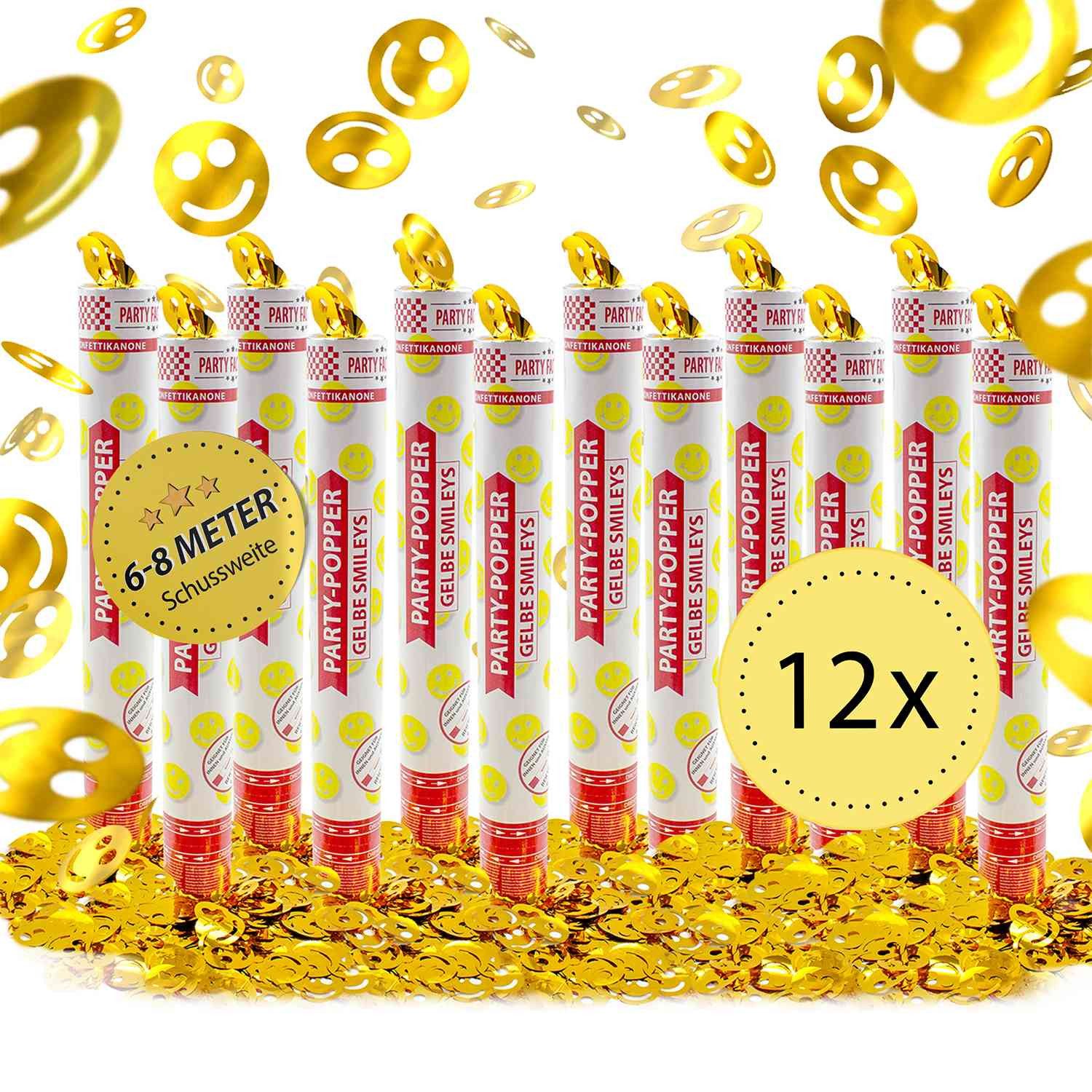 Party Factory Konfetti Party Popper 40cm Gelbe Smileys Konfetti 12er Set