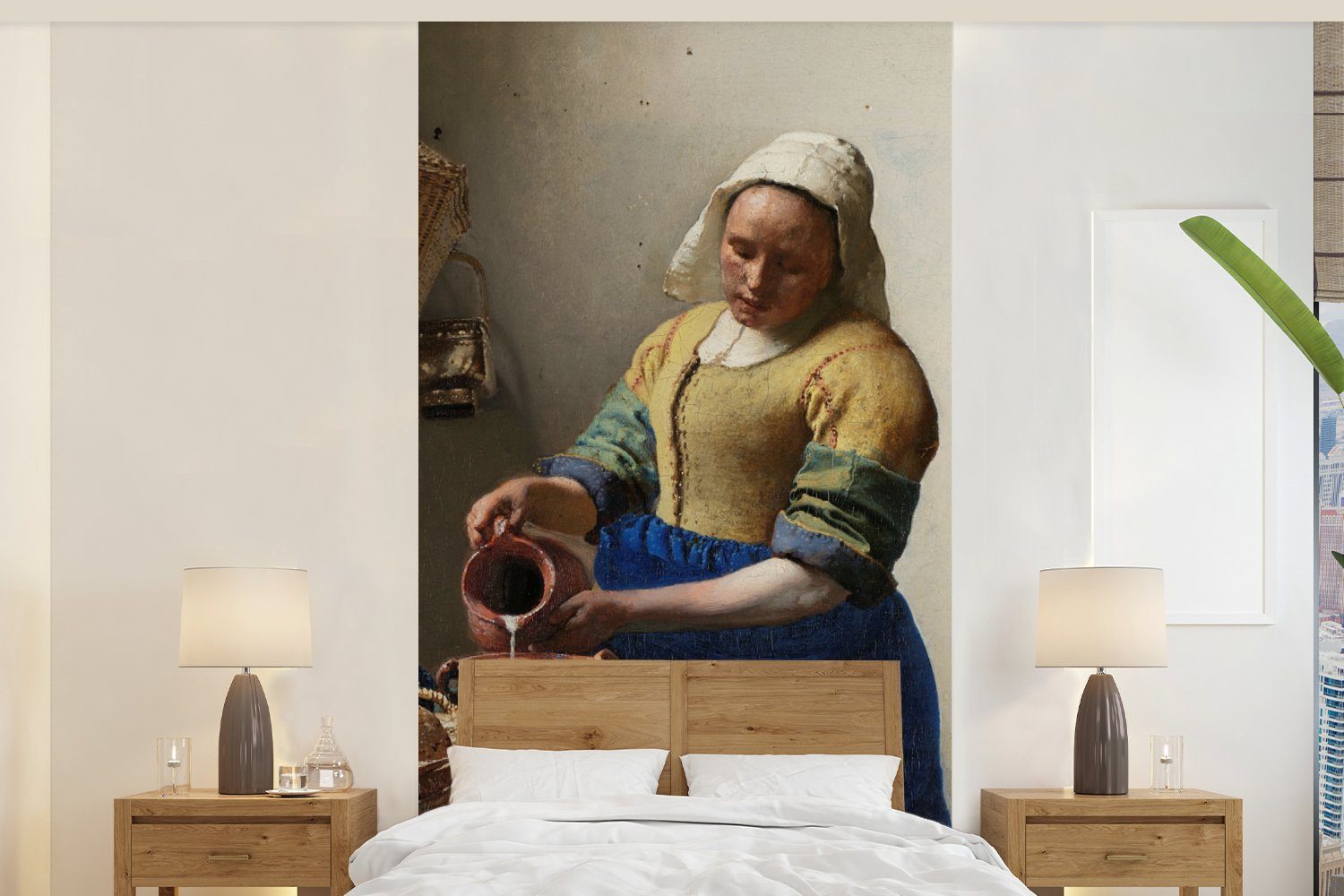 MuchoWow Fototapete Das Milchmädchen - Gemälde von Johannes Vermeer, Matt, bedruckt, (2 St), Vliestapete für Wohnzimmer Schlafzimmer Küche, Fototapete