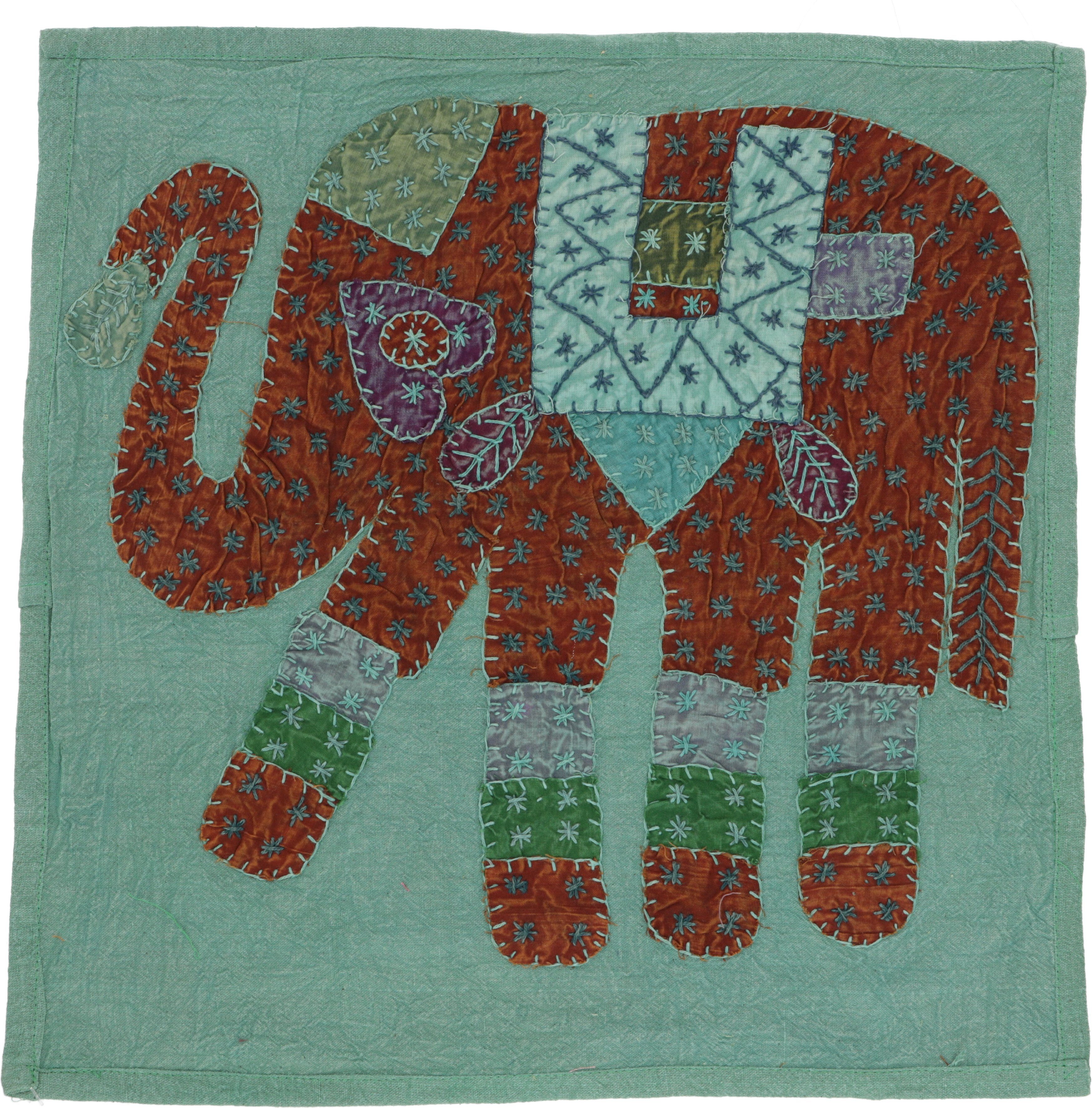 Guru-Shop aqua Kissenhülle, besticktes Indische Kissenbezüge Elefanten..,