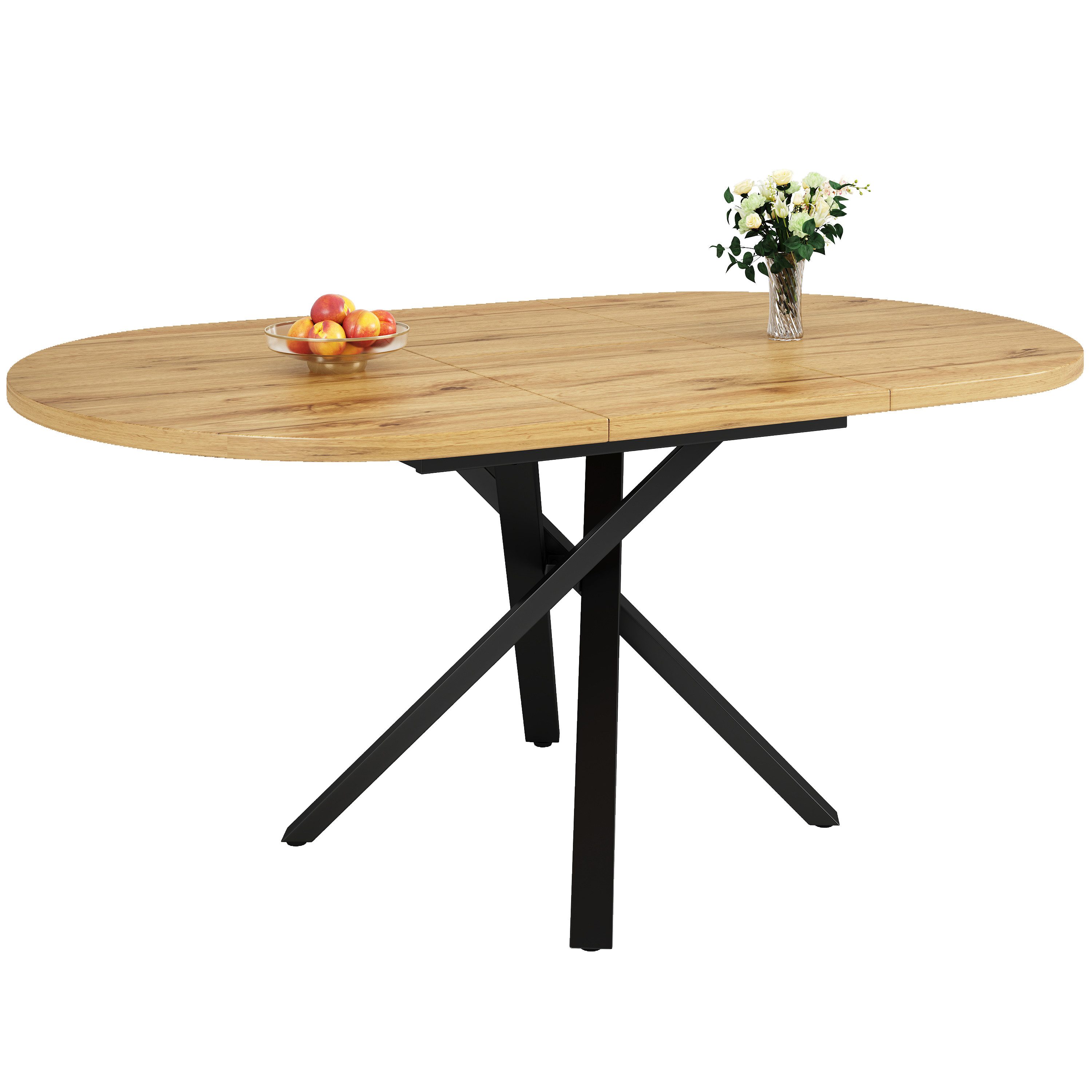 Flieks Esstisch ausziehbarer Küchentisch rund/oval (Länge 100-140x100x75,5 cm, 1-St., mit verstellbaren Füßen), erweiterbarer Tisch in Holzoptik Schreibtisch Na – Bild 4 von 5