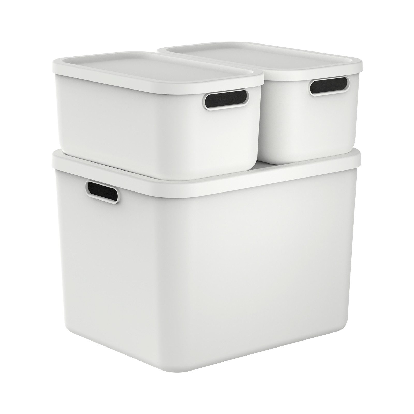 ROTHO Stapelbox Albula Light Set 3tlg. 2x 12l und 55l Aufbewahrungsboxen mit Deckel (3-teilig, Boxen-Set), Recycelt, modular, mit Tragegriffen