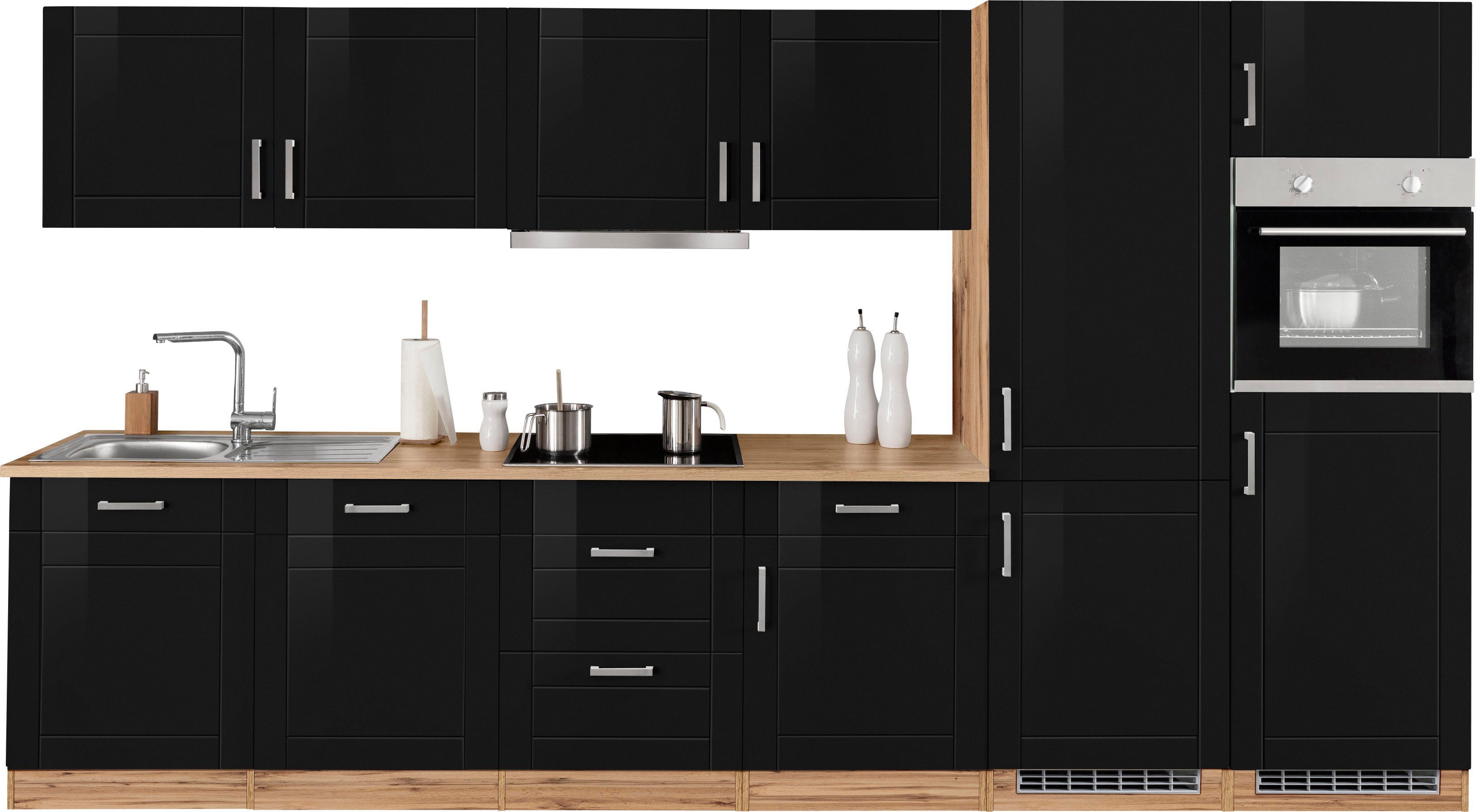 HELD MÖBEL Küchenzeile Tinnum, mit E-Geräten, Breite 360 cm schwarz